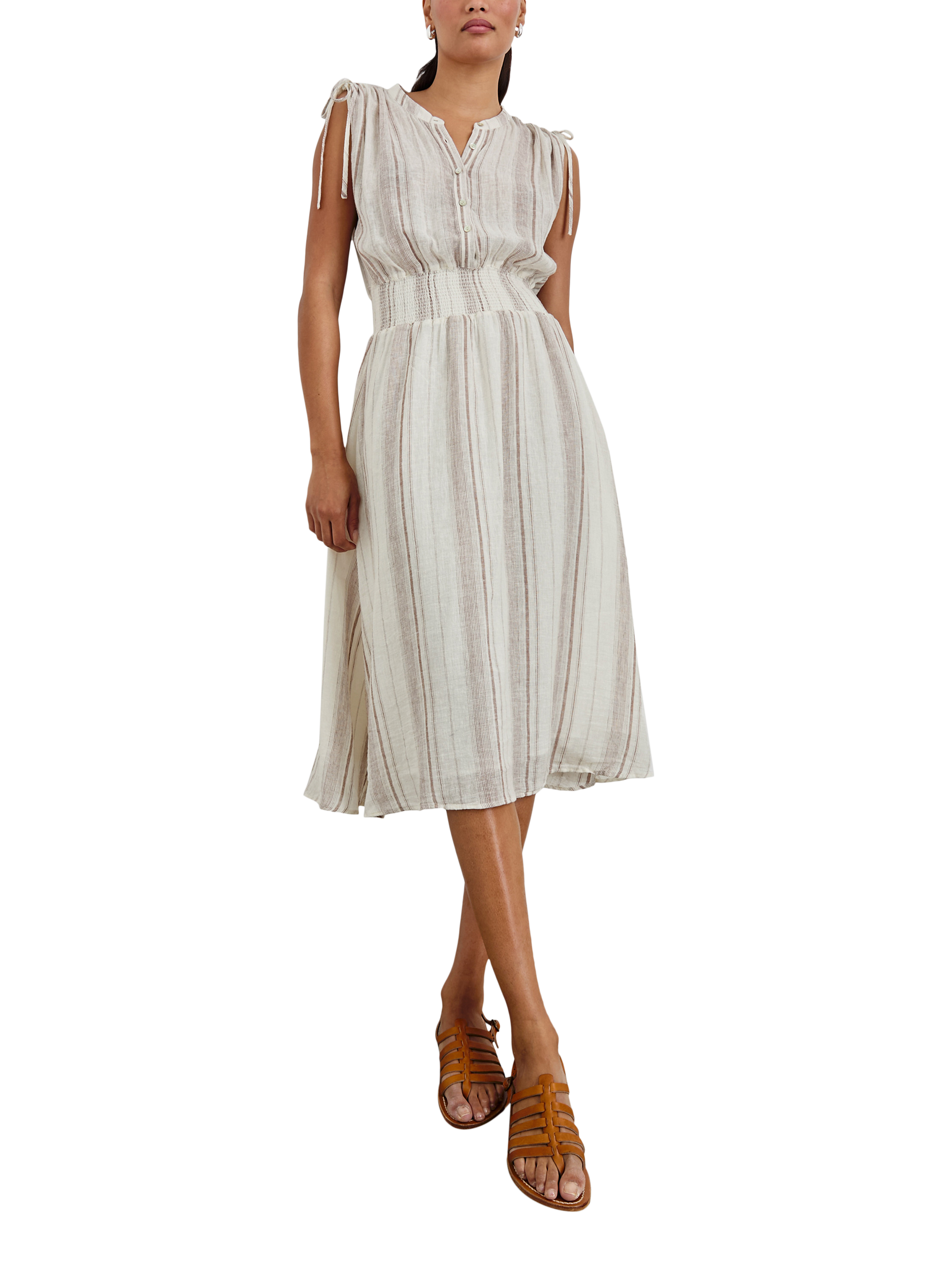 Product image 1 of 5, which shows Rails Melodie Stripe Linen Rich Dress, White/Brown, XS