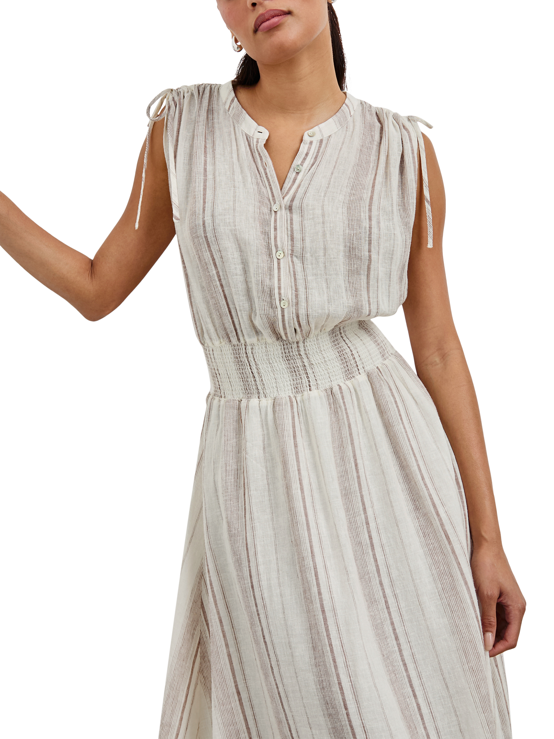Product image 2 of 5, which shows Rails Melodie Stripe Linen Rich Dress, White/Brown, XS
