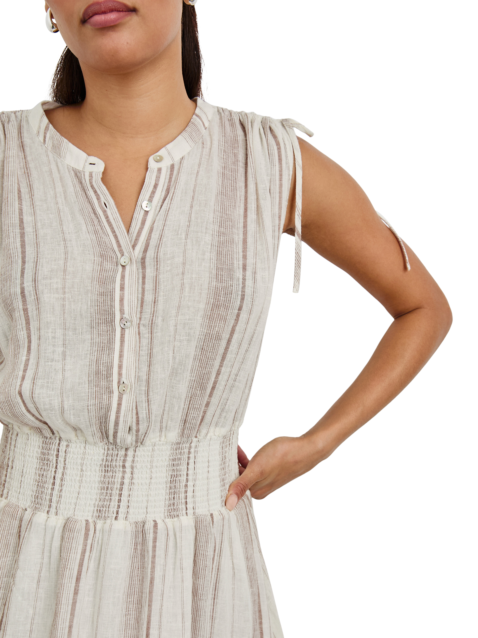 Product image 3 of 5, which shows Rails Melodie Stripe Linen Rich Dress, White/Brown, XS