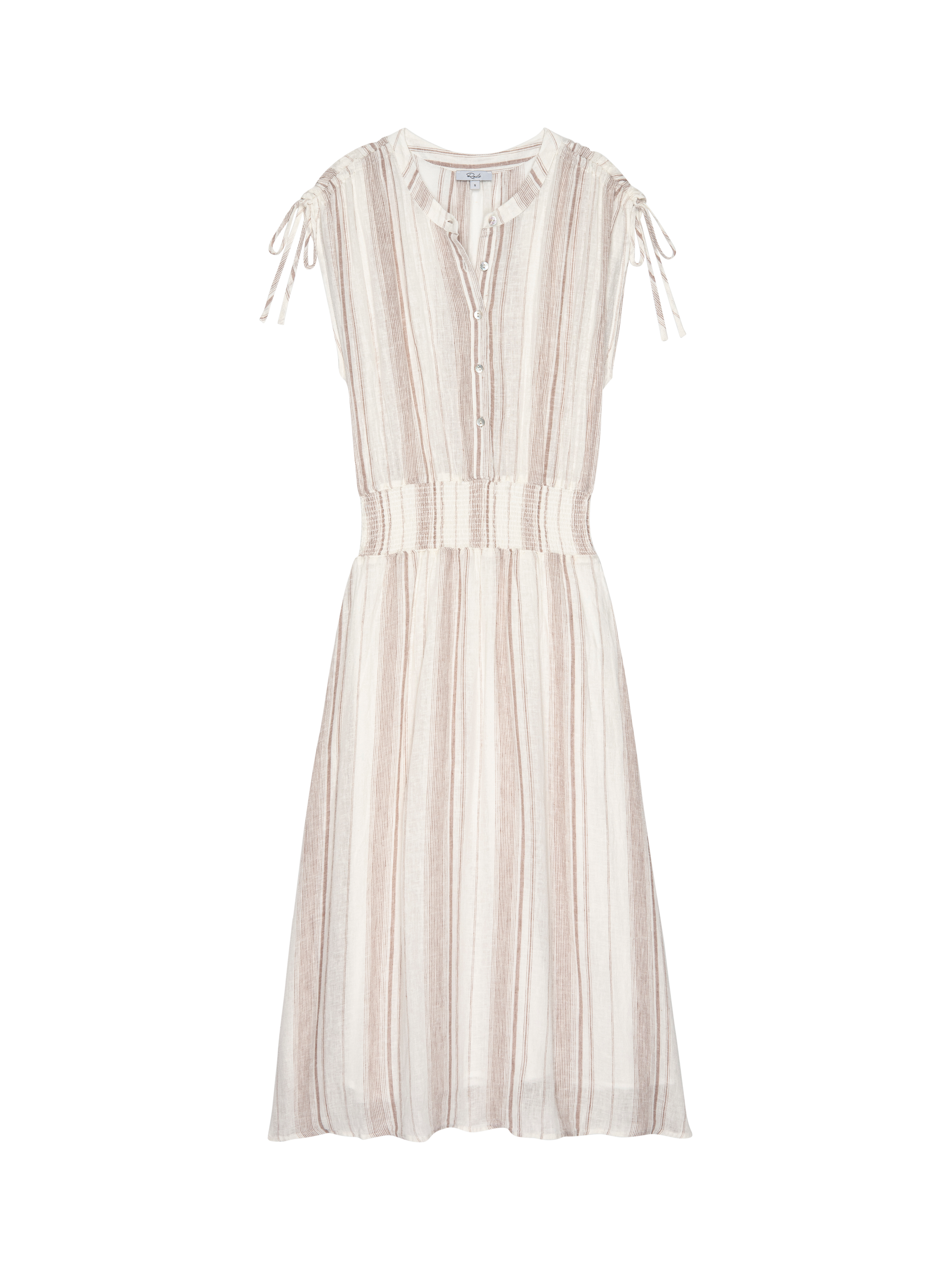 Product image 4 of 5, which shows Rails Melodie Stripe Linen Rich Dress, White/Brown, XS