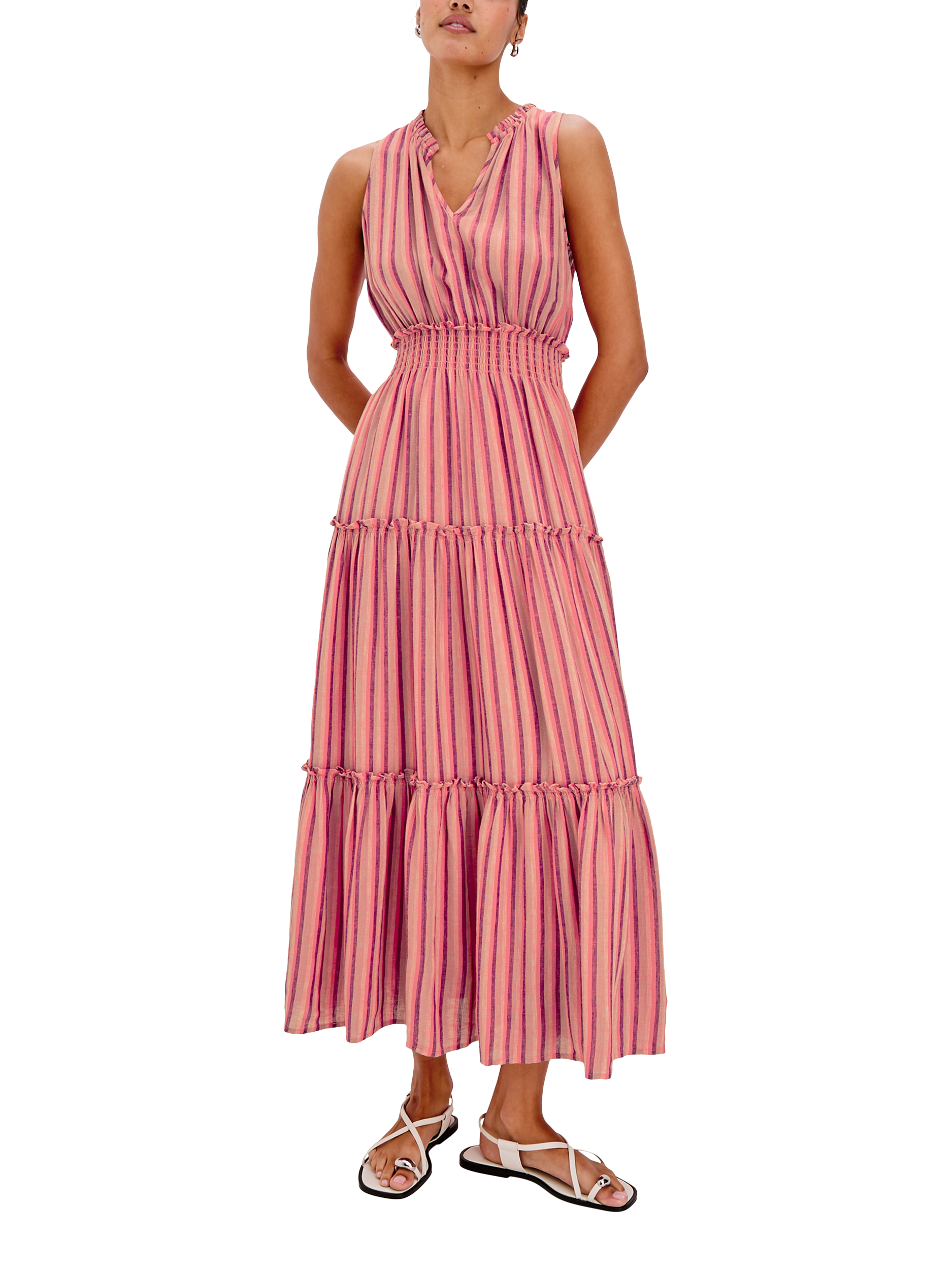 Product image 1 of 6, which shows Rails Loulou Cabana Stripe Linen Rich Dress, Pink Multi, XS