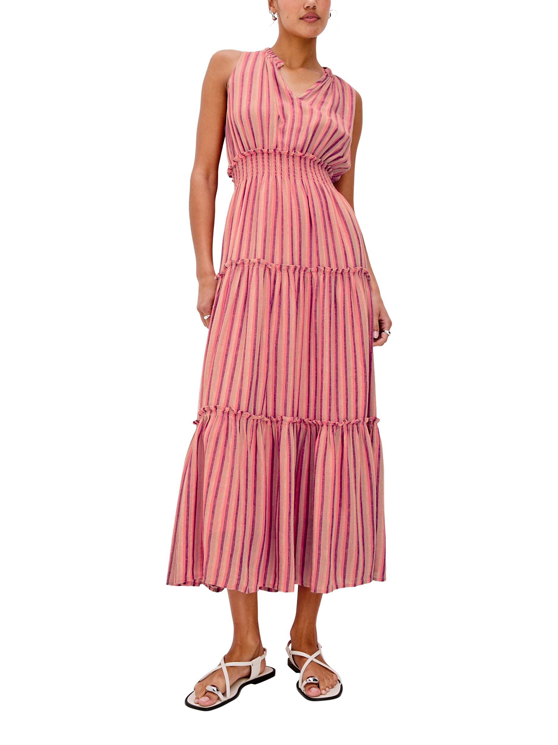Product image 3 of 6, which shows Rails Loulou Cabana Stripe Linen Rich Dress, Pink Multi, XS