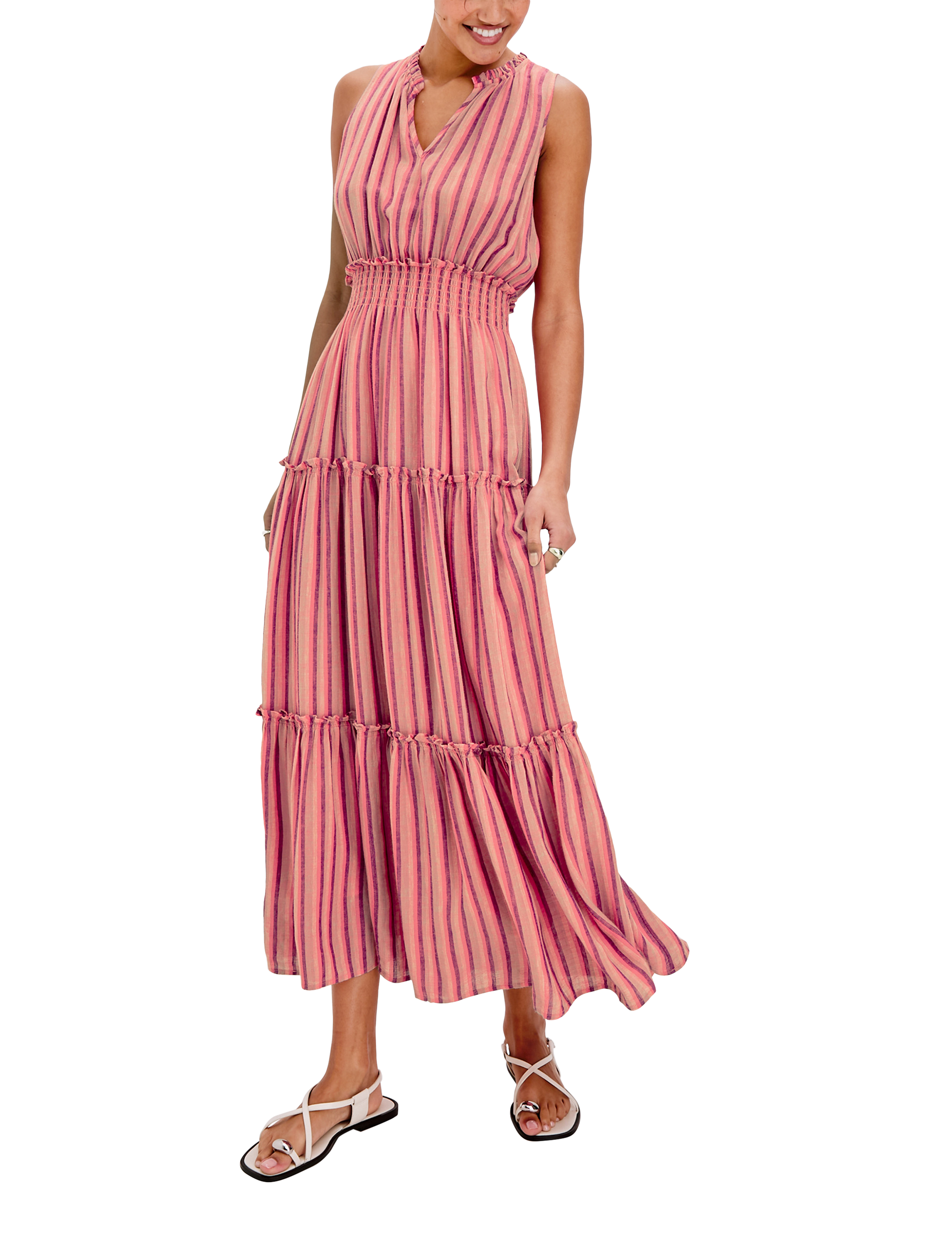 Product image 5 of 6, which shows Rails Loulou Cabana Stripe Linen Rich Dress, Pink Multi, XS
