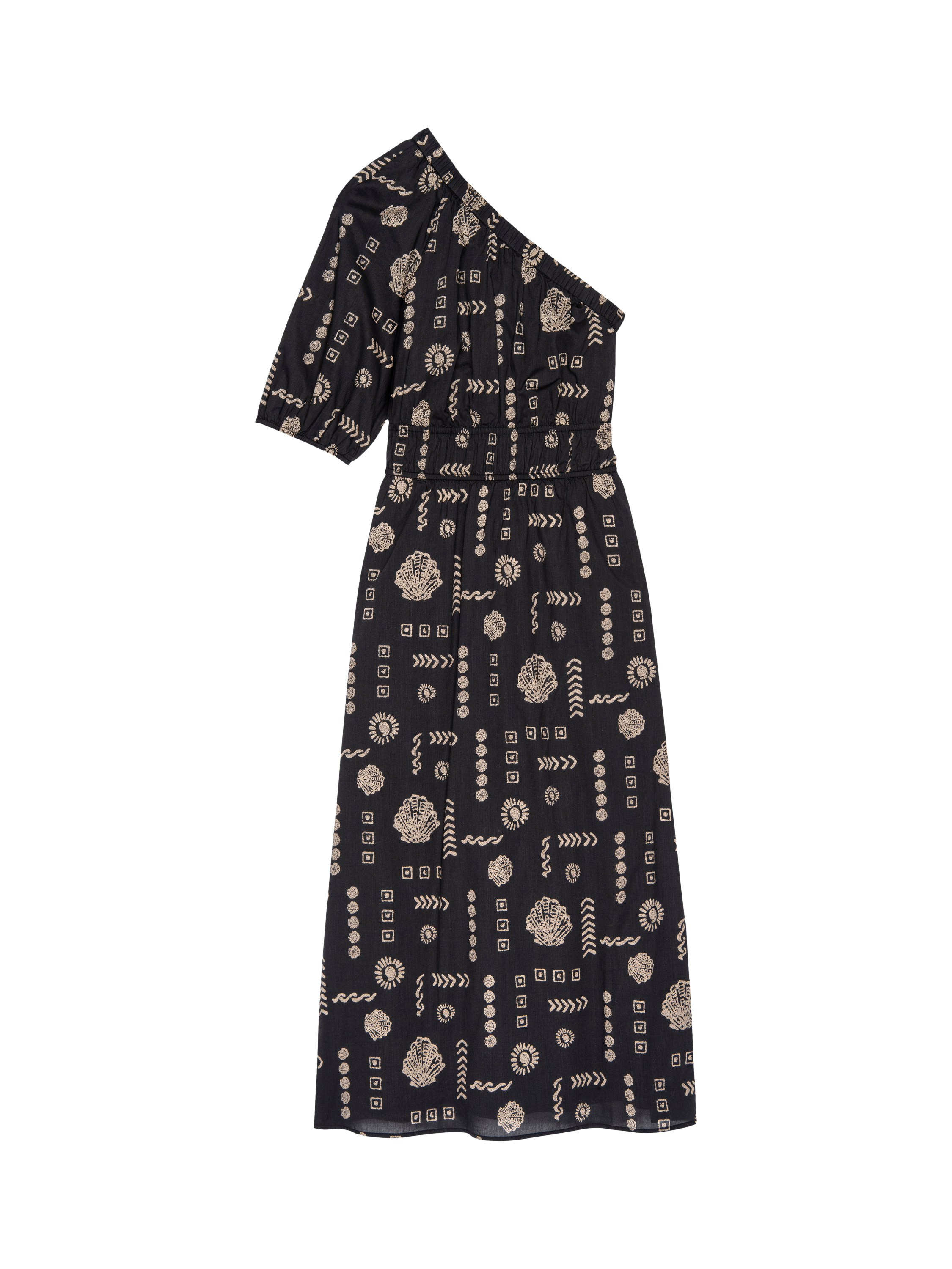 Product image 4 of 7, which shows Rails Rome Beach Shells Asymmetric Dress, Black/Brown, XS