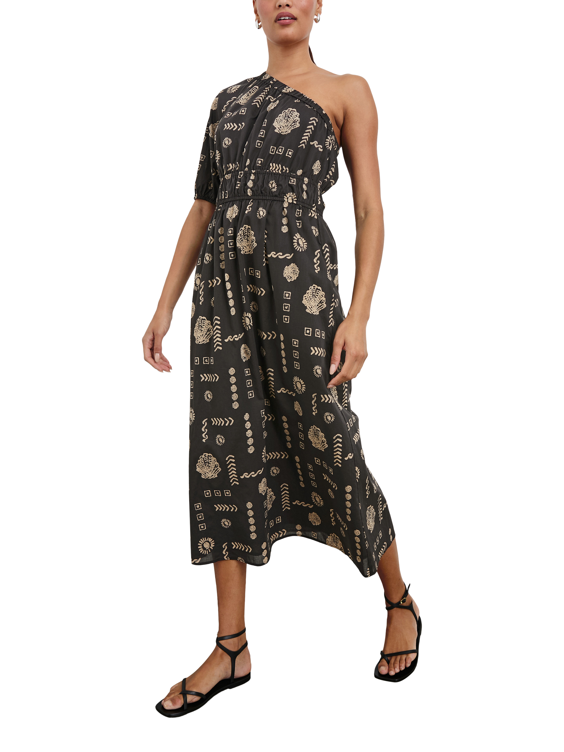 Product image 5 of 7, which shows Rails Rome Beach Shells Asymmetric Dress, Black/Brown, XS