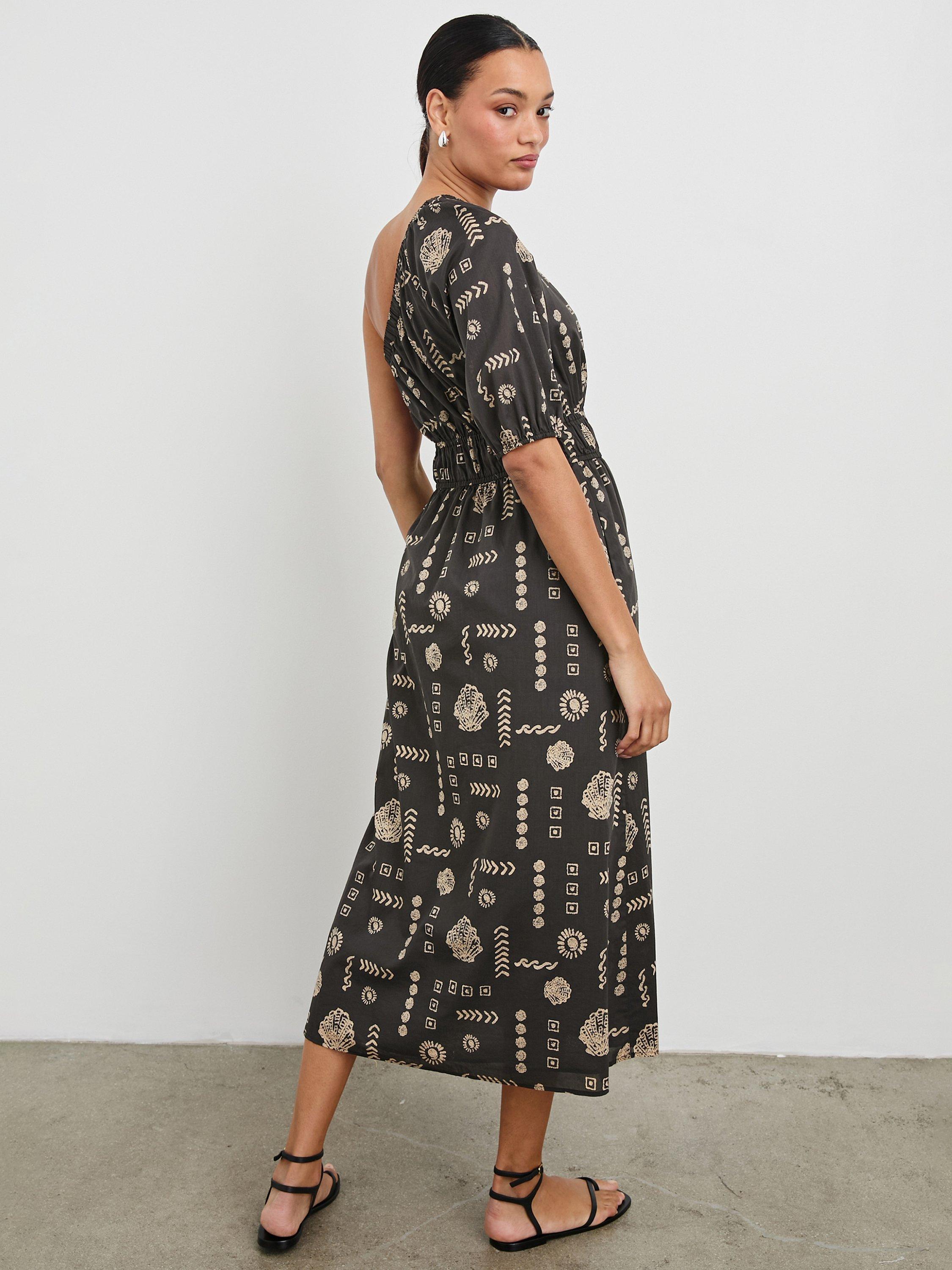 Product image 7 of 7, which shows Rails Rome Beach Shells Asymmetric Dress, Black/Brown, XS