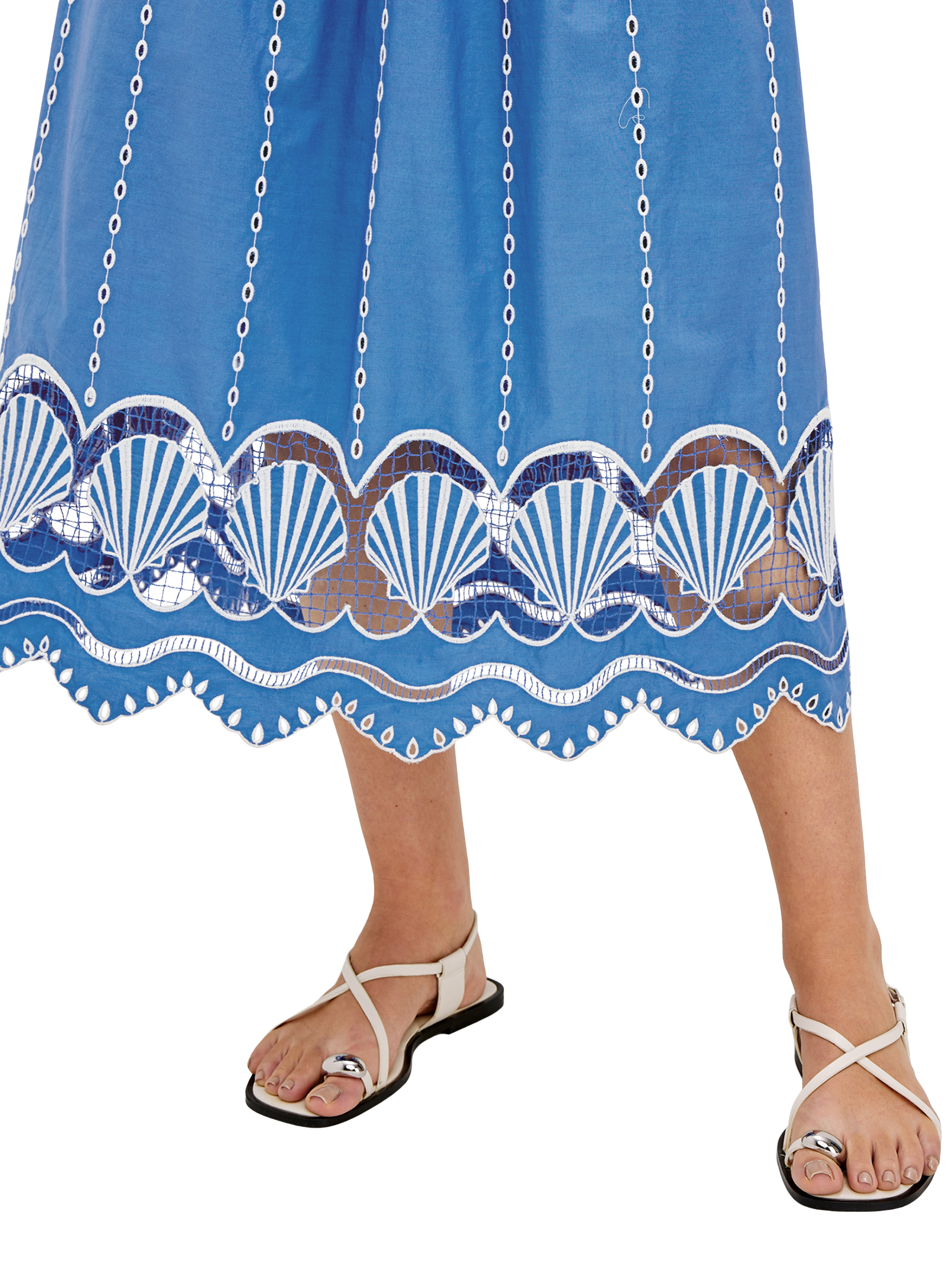 Product image 3 of 6, which shows Rails Murano Embroidered Shell Hem Dress, Blue/White, XS