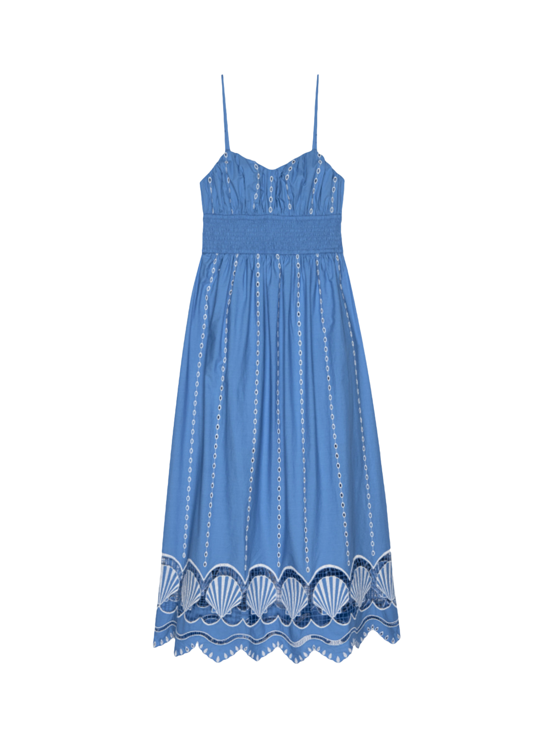 Product image 4 of 6, which shows Rails Murano Embroidered Shell Hem Dress, Blue/White, XS
