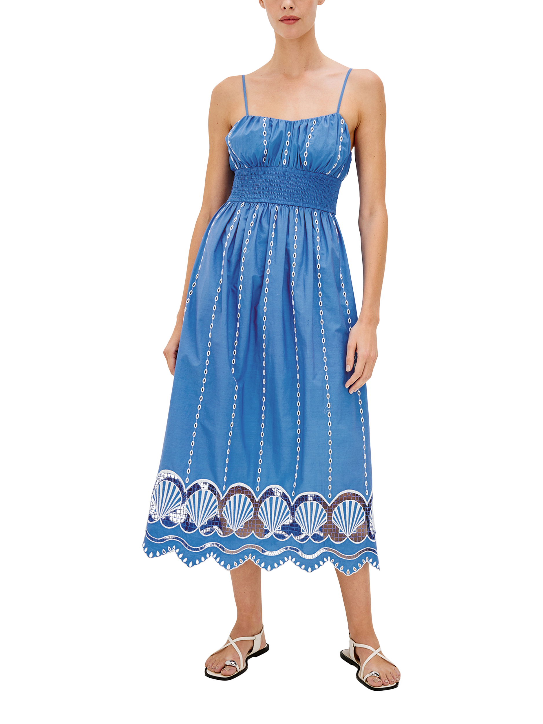 Product image 6 of 6, which shows Rails Murano Embroidered Shell Hem Dress, Blue/White, XS