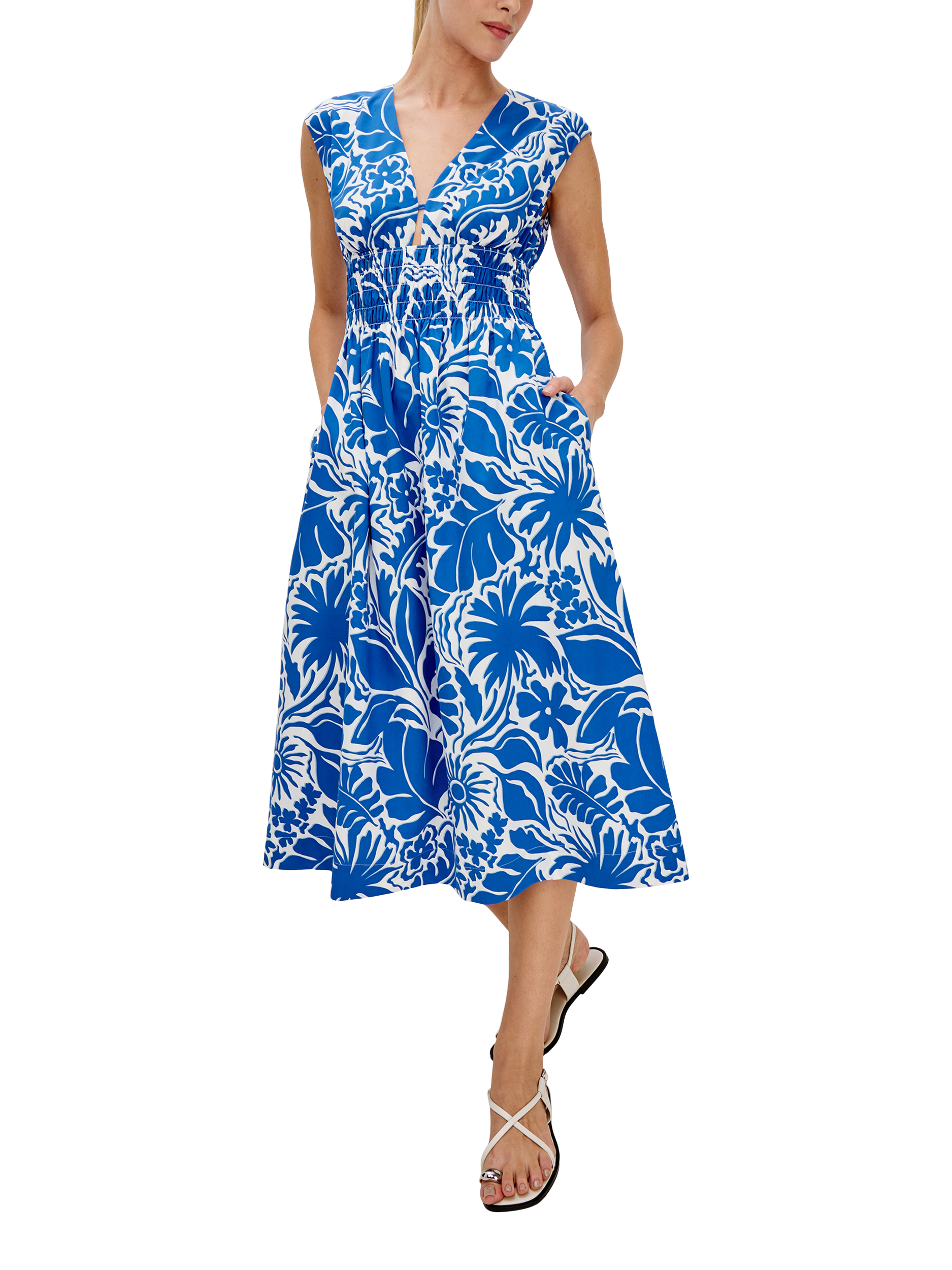 Product image 3 of 7, which shows Rails Roxanne Floral Midi Dress, Blue/White, XS