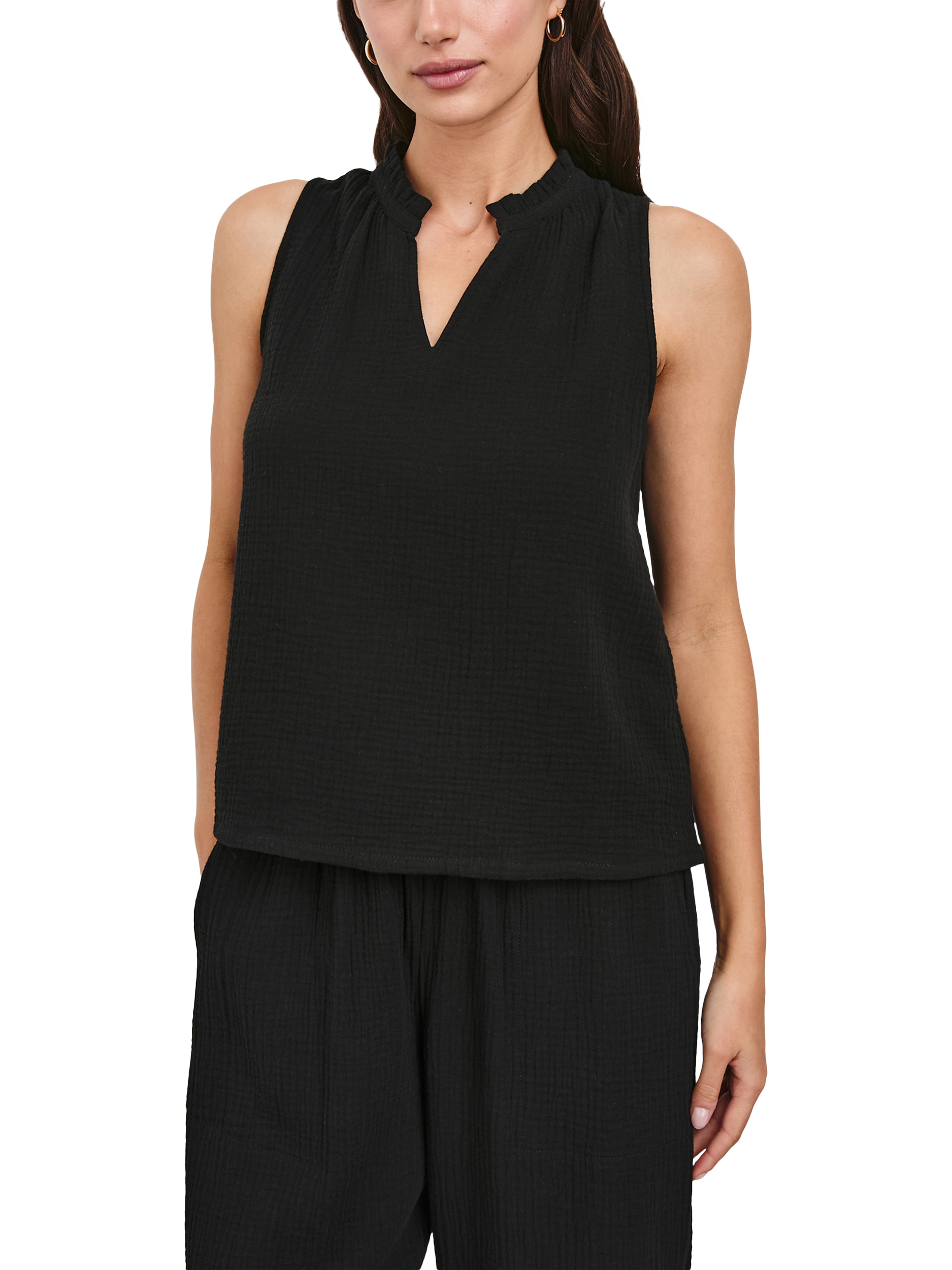 Product image 1 of 7, which shows Rails Christy Cotton Sleeveless Blouse, Black, XS