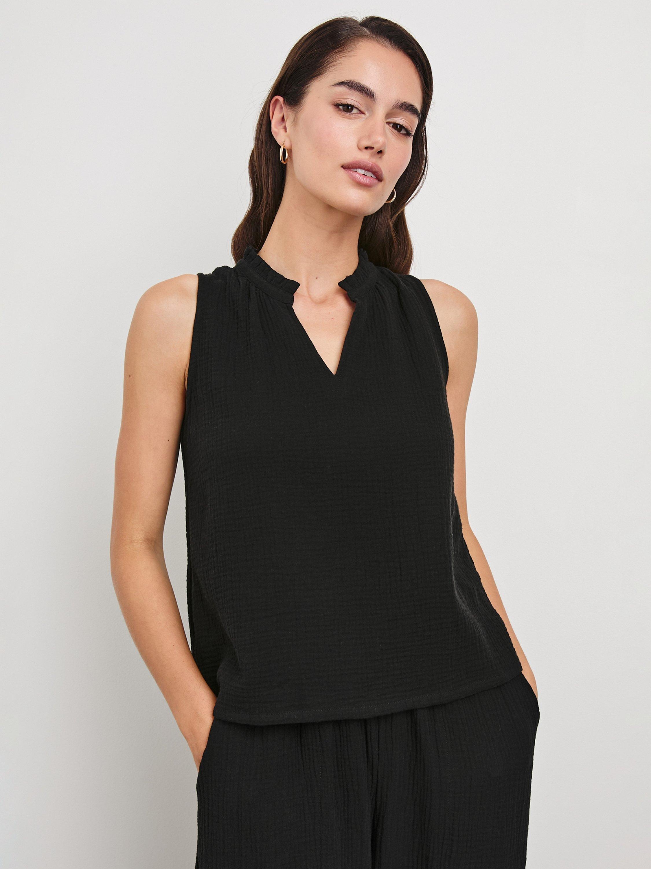 Product image 7 of 7, which shows Rails Christy Cotton Sleeveless Blouse, Black, XS