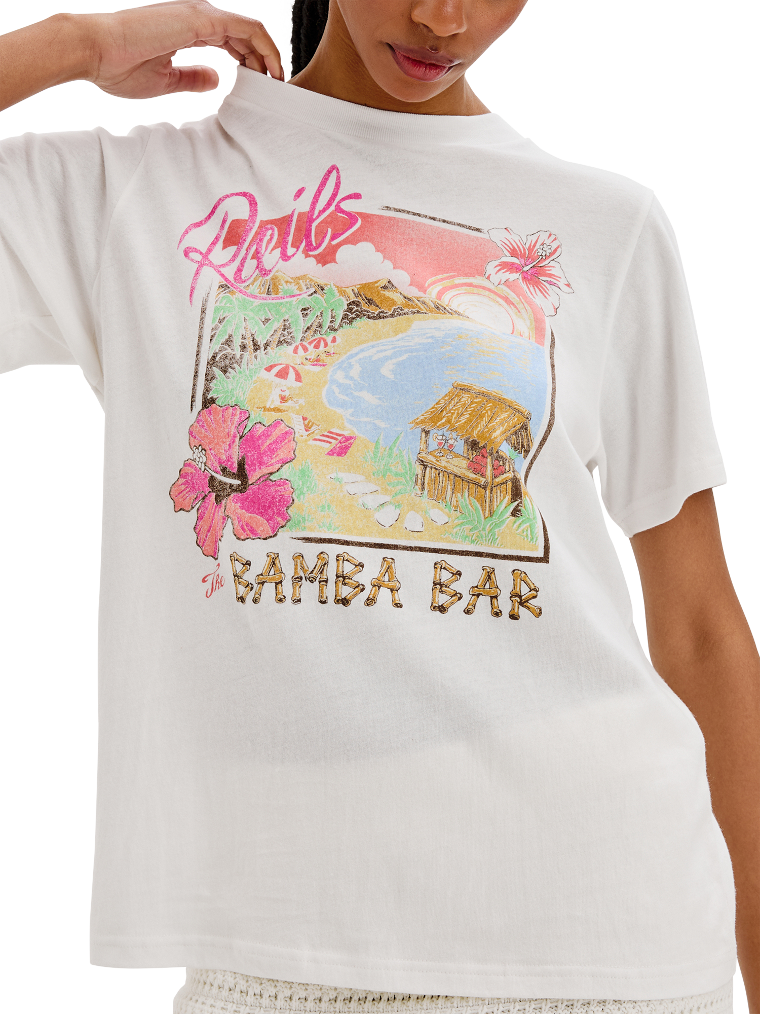 Product image 3 of 8, which shows Rails Cotton Bamba Bar Boyfriend T-Shirt, White/Multi, XS