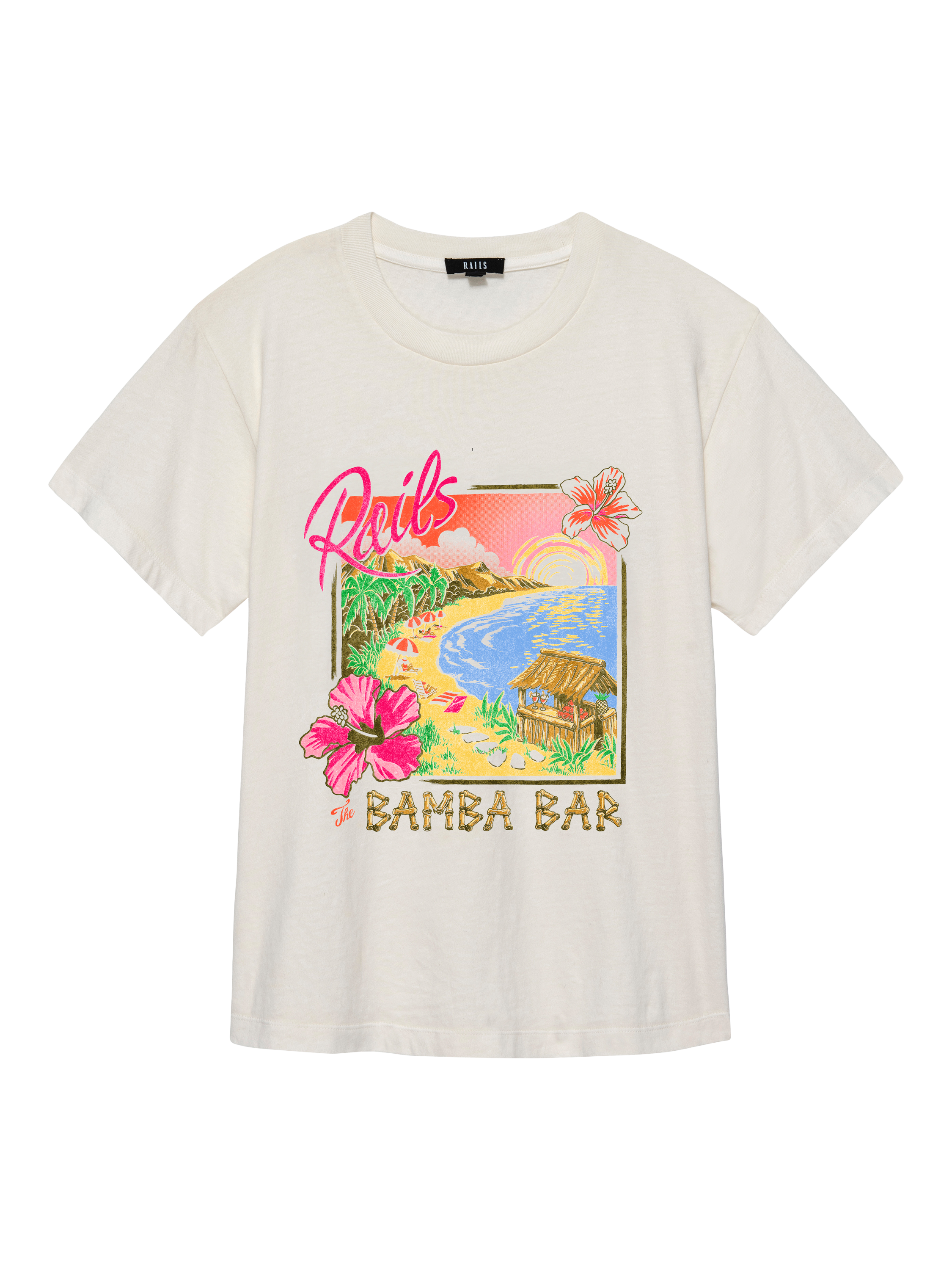 Product image 4 of 8, which shows Rails Cotton Bamba Bar Boyfriend T-Shirt, White/Multi, XS