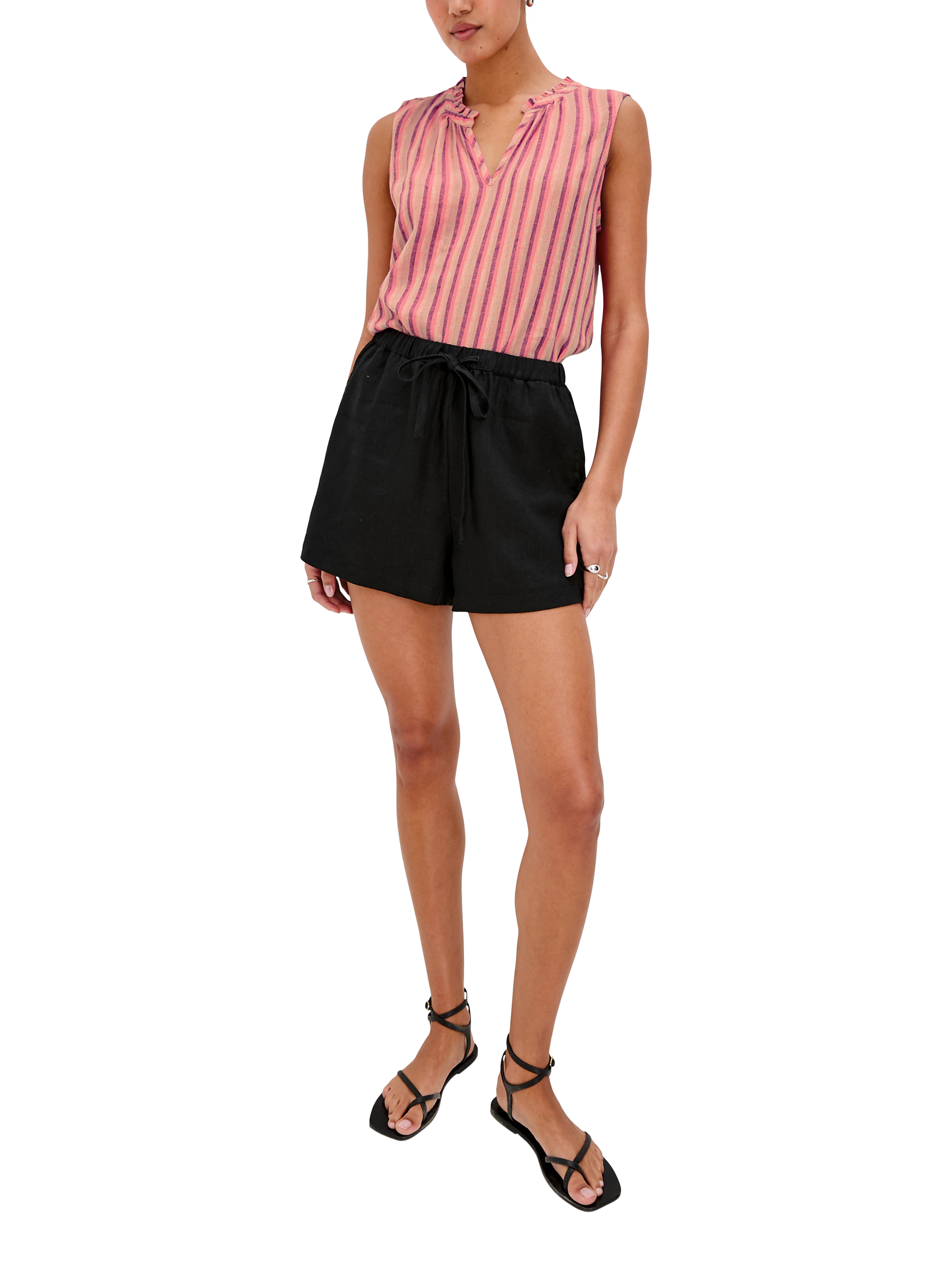 Product image 2 of 6, which shows Rails Christy Linen Blend Cabana Stripe Sleeveless Blouse, Pink/Purple, XS