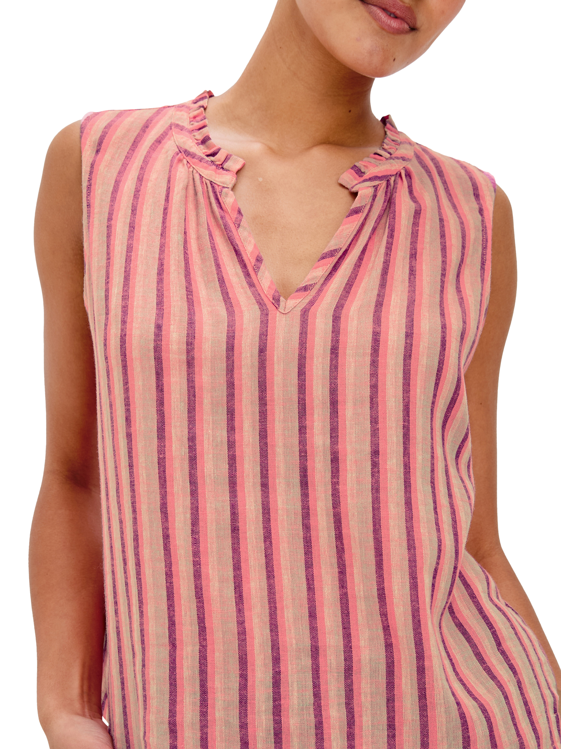 Product image 3 of 6, which shows Rails Christy Linen Blend Cabana Stripe Sleeveless Blouse, Pink/Purple, XS