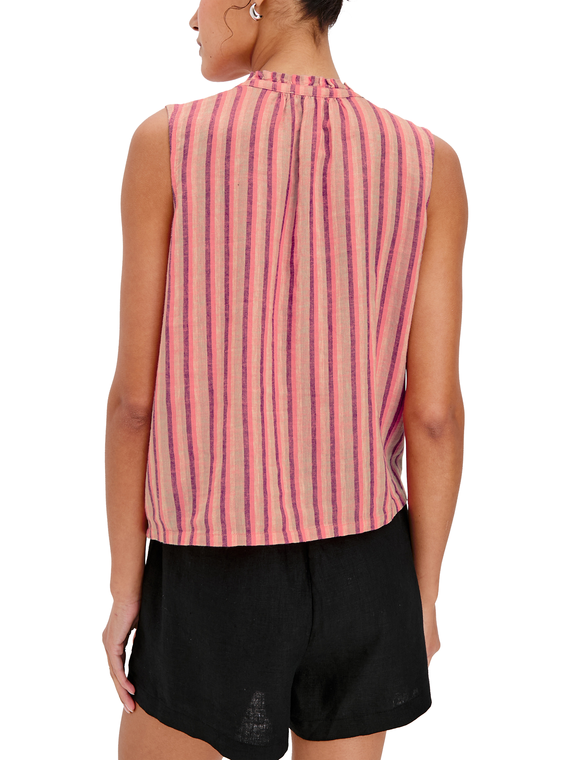 Product image 5 of 6, which shows Rails Christy Linen Blend Cabana Stripe Sleeveless Blouse, Pink/Purple, XS