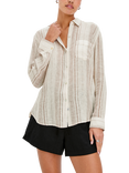 Rails Charli Linen Blend Reims Stripe Shirt, Ecru/Brown