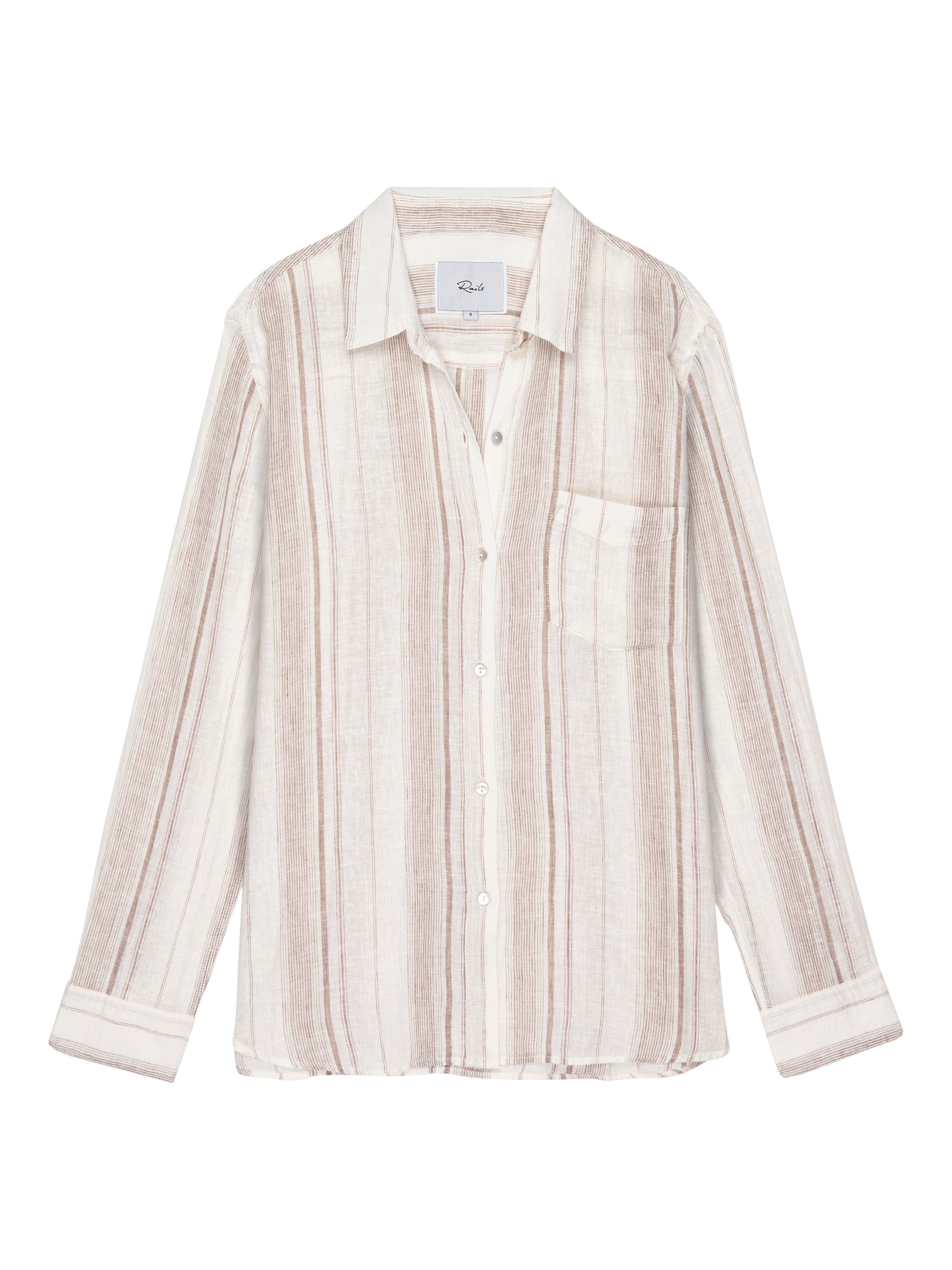 Product image 4 of 7, which shows Rails Charli Linen Blend Reims Stripe Shirt, Ecru/Brown, L