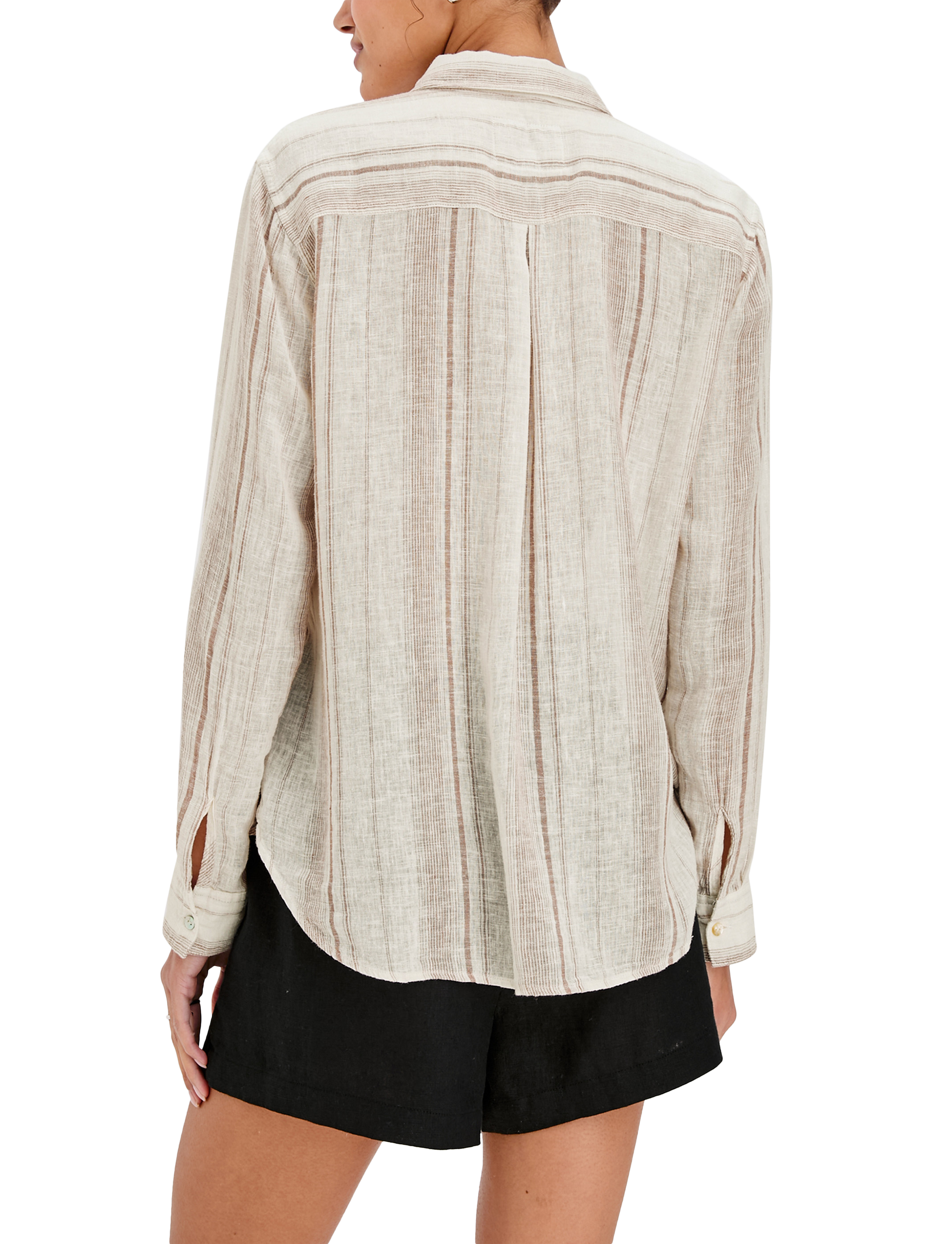 Product image 5 of 7, which shows Rails Charli Linen Blend Reims Stripe Shirt, Ecru/Brown, L