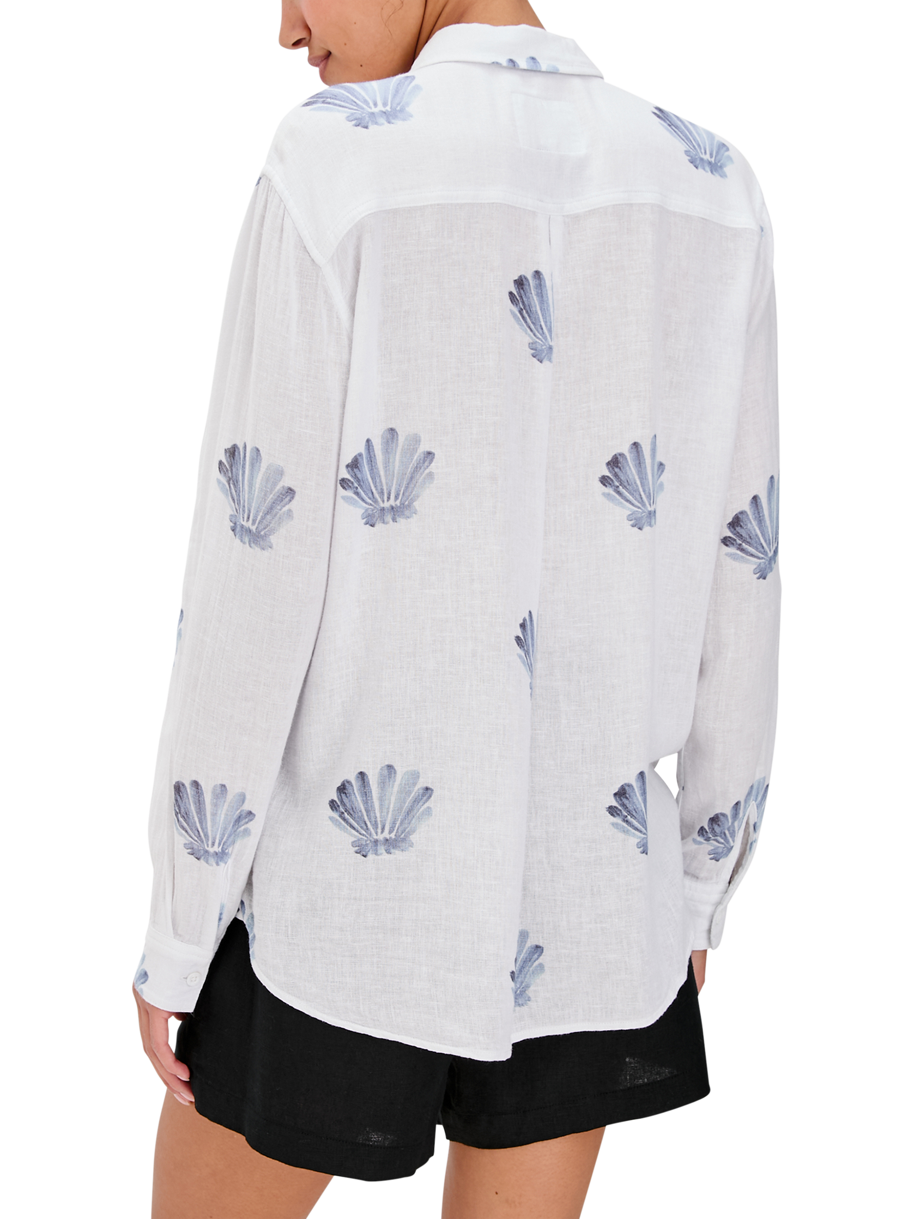 Product image 5 of 6, which shows Rails Charli Linen Blend Seashells Shirt, White/Blue, XS