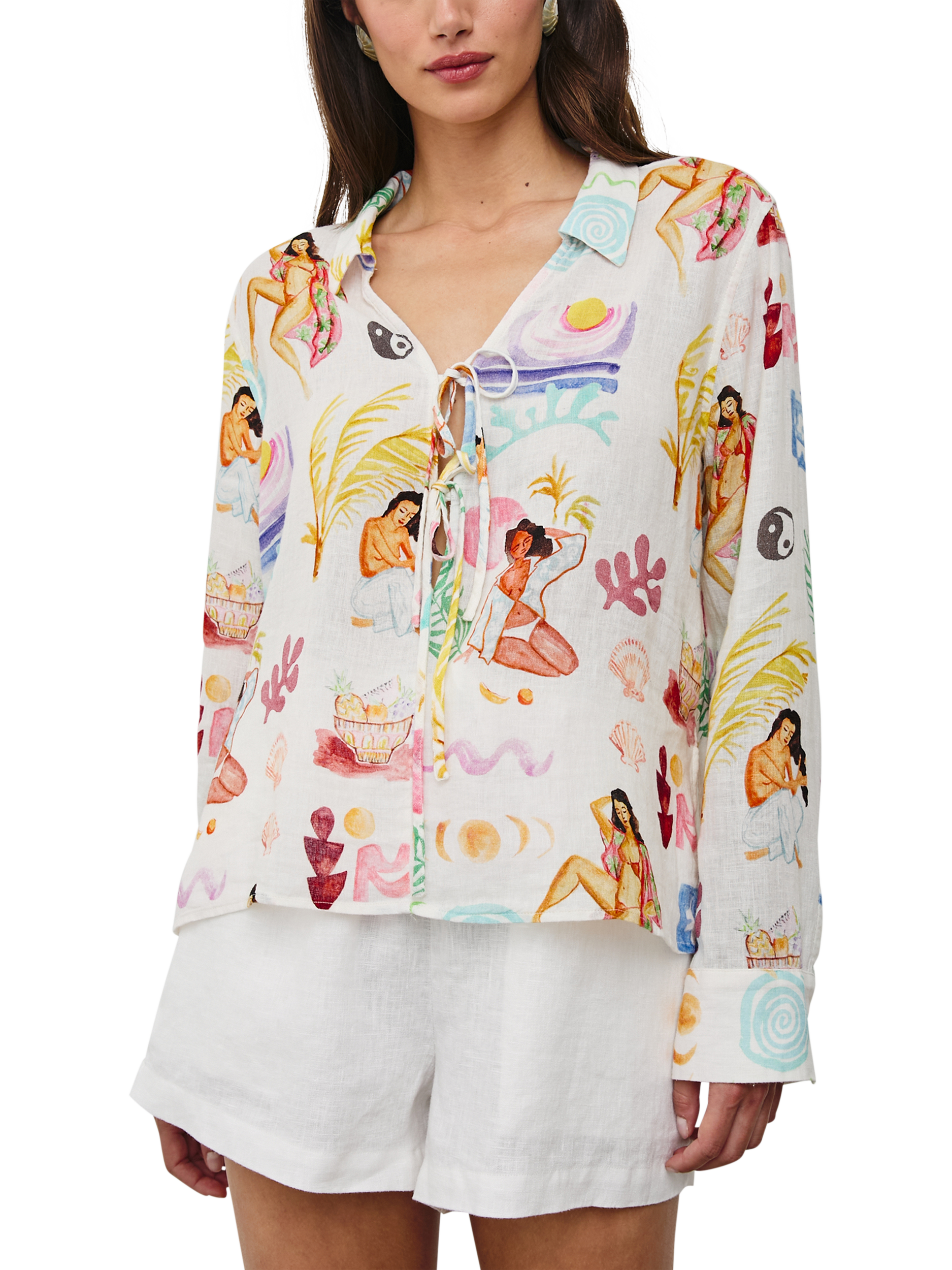 Product image 3 of 8, which shows Rails Elm Lined Blend Bathing Ladies Print Shirt, White/Multi, XS