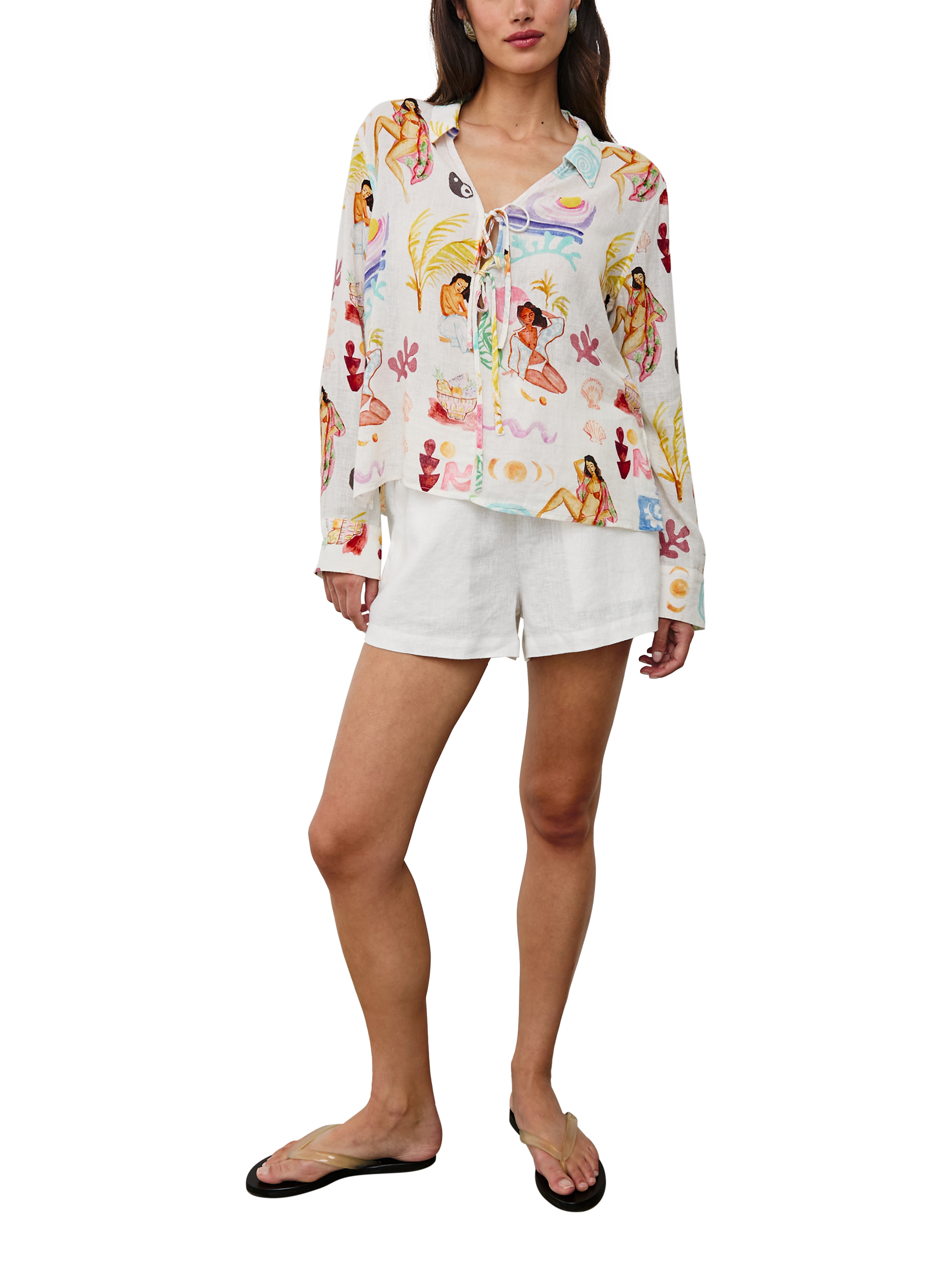 Product image 5 of 8, which shows Rails Elm Lined Blend Bathing Ladies Print Shirt, White/Multi, XS