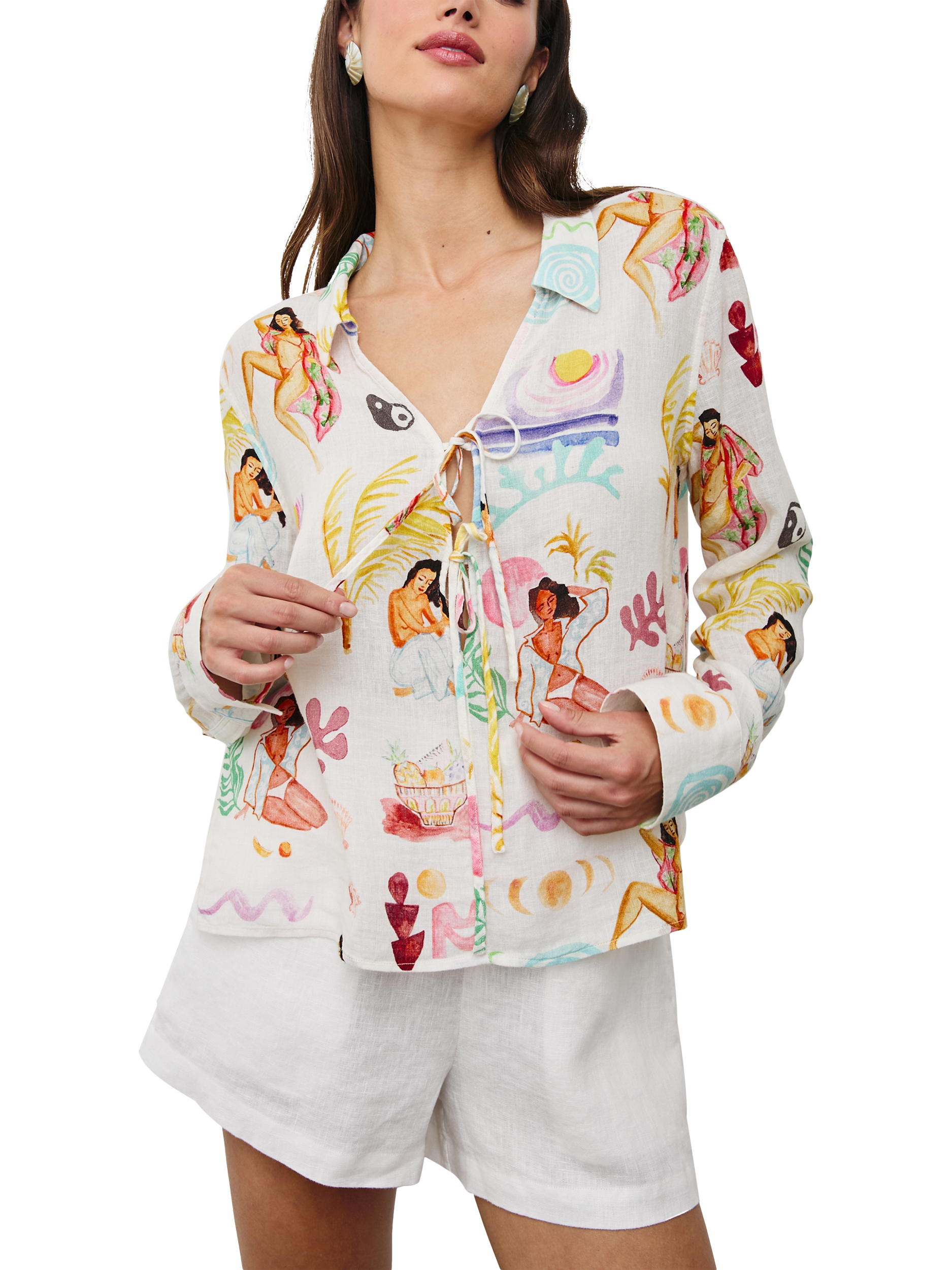 Product image 6 of 8, which shows Rails Elm Lined Blend Bathing Ladies Print Shirt, White/Multi, XS