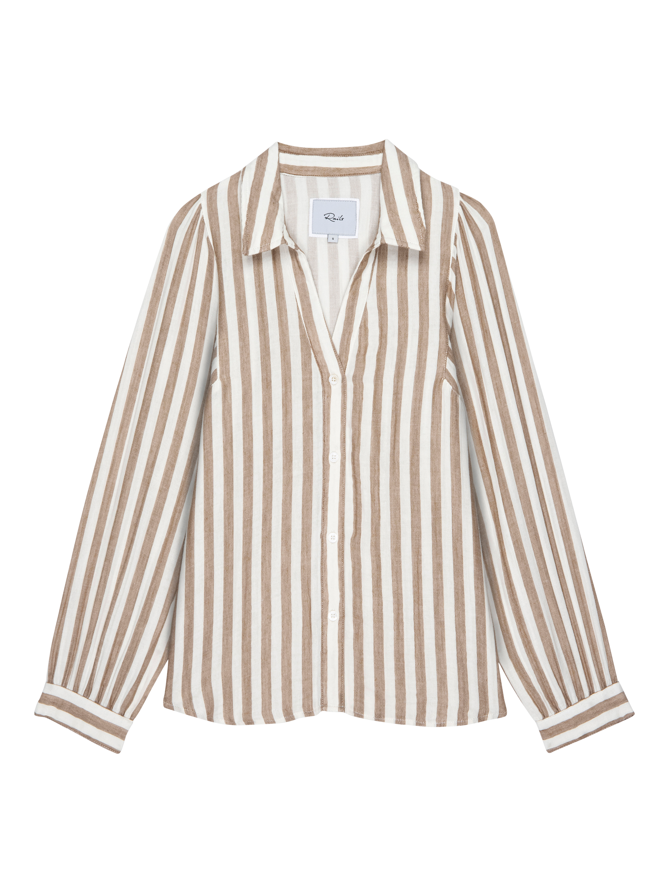 Product image 4 of 6, which shows Rails Lo Milos Stripe Shirt, White/Brown, XS