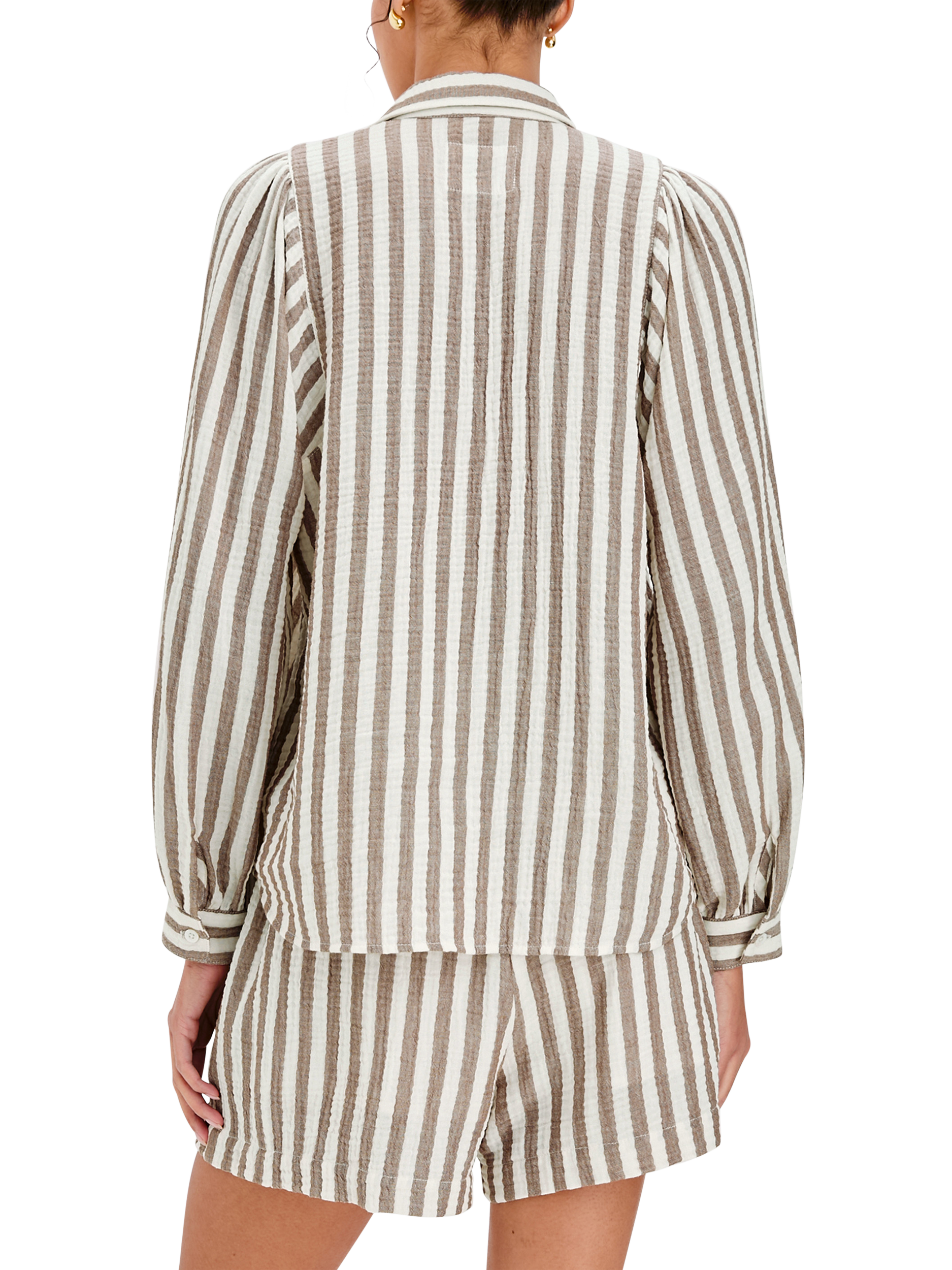 Product image 5 of 6, which shows Rails Lo Milos Stripe Shirt, White/Brown, XS