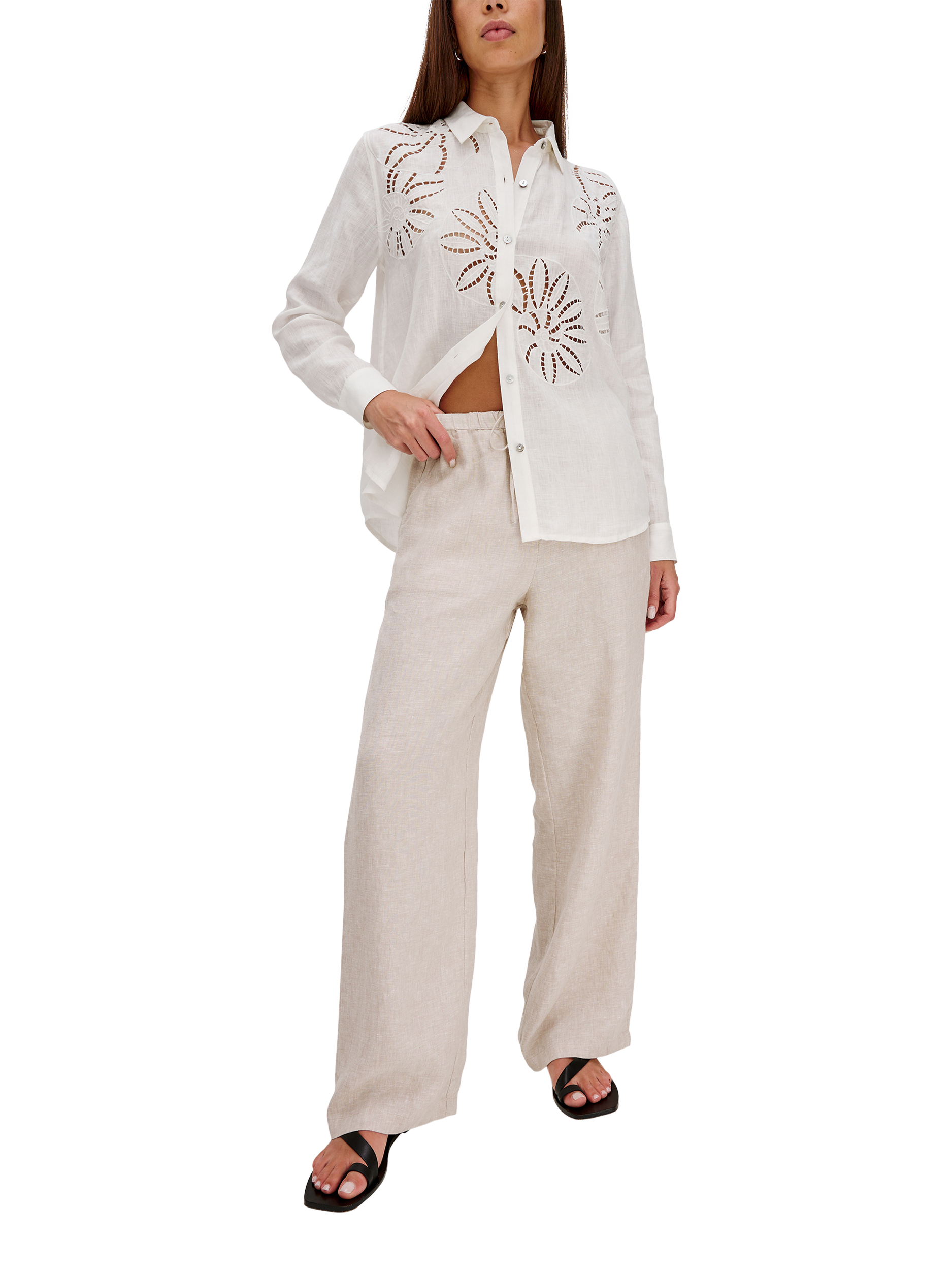 Product image 3 of 7, which shows Rails Samar Floral Eyelet Linen Blend Shirt, White, XS