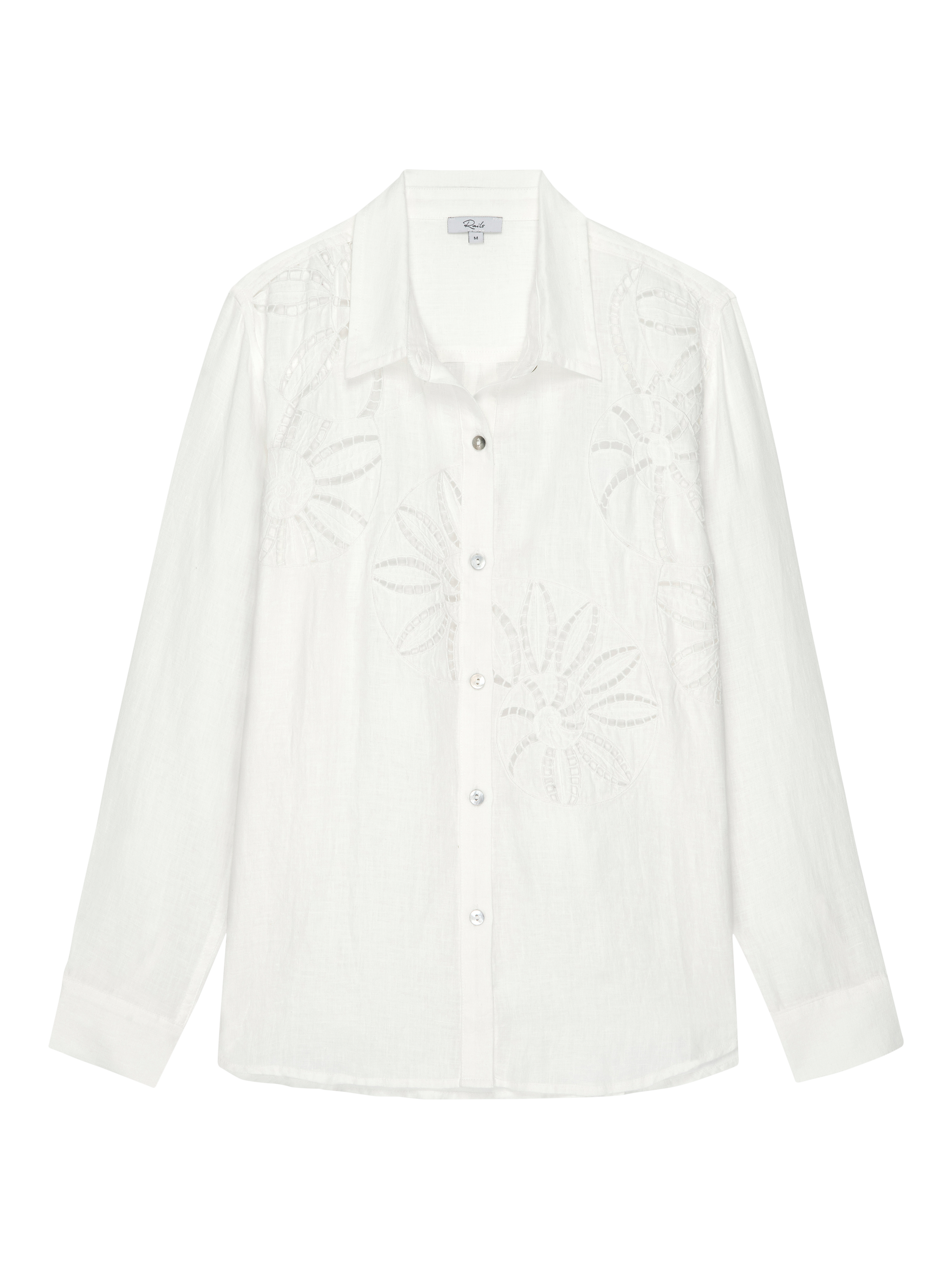Product image 4 of 7, which shows Rails Samar Floral Eyelet Linen Blend Shirt, White, XS