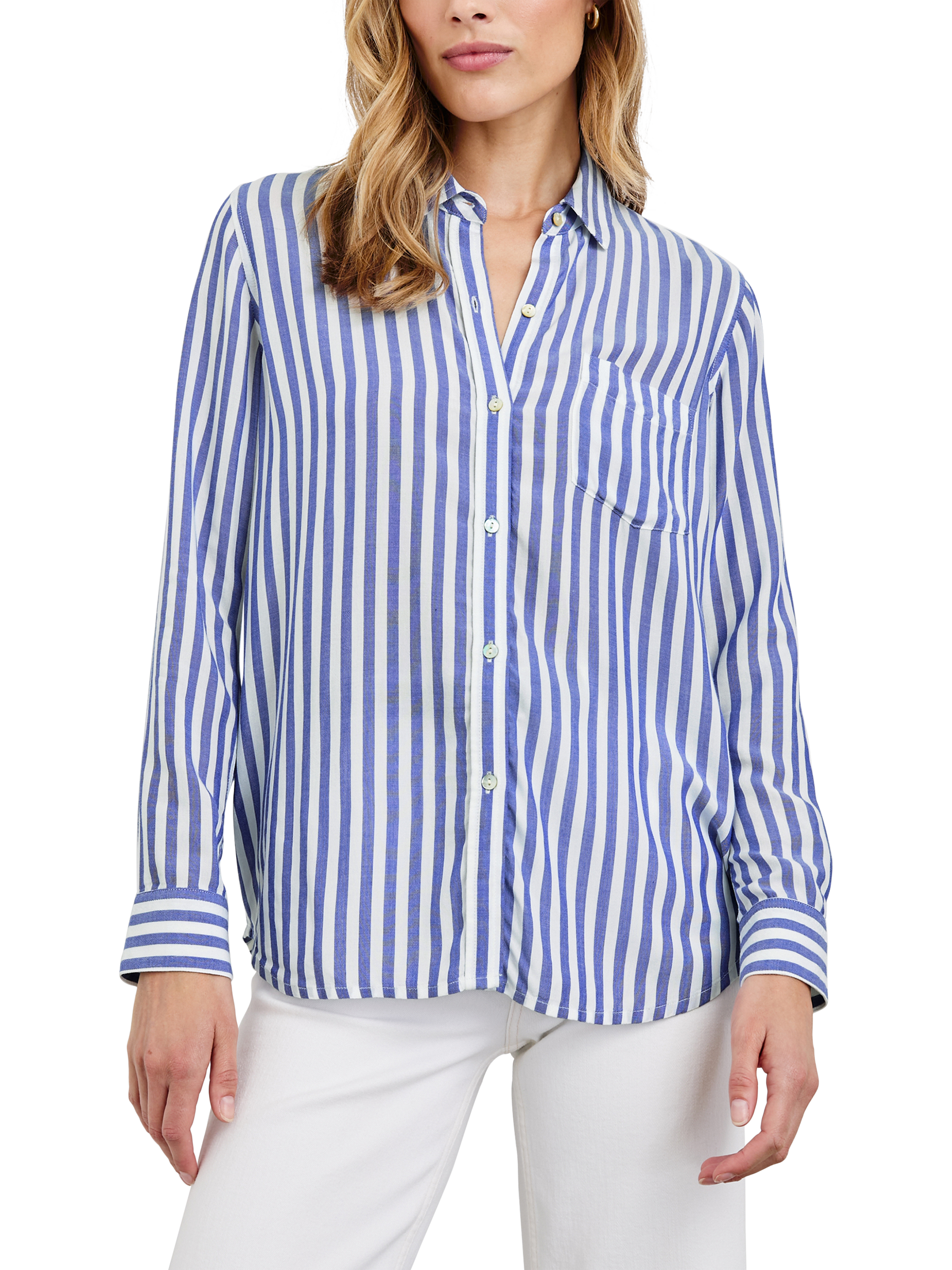 Product image 1 of 6, which shows Rails Wren Stripe Shirt, Blue/White, XS