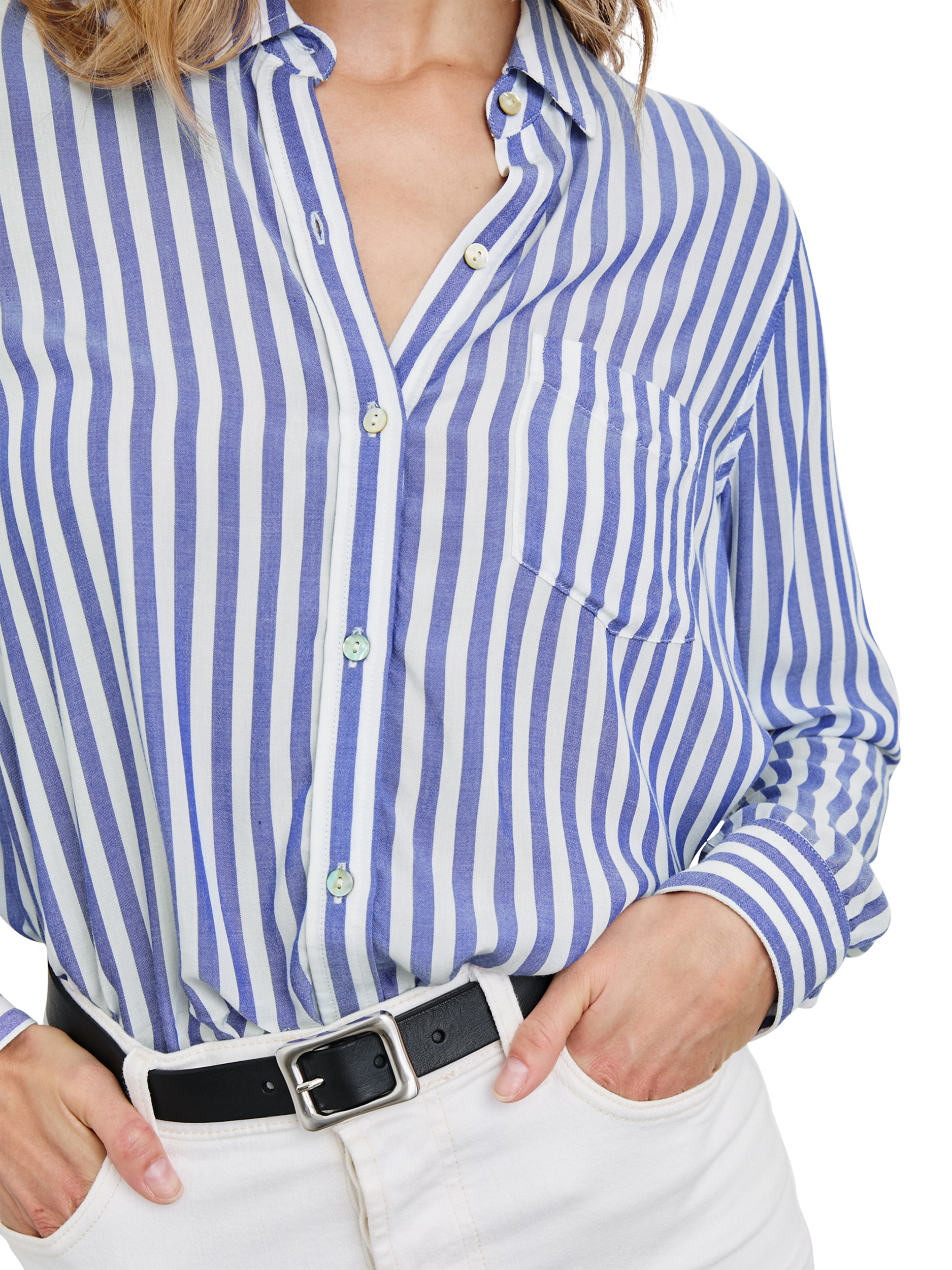 Product image 2 of 6, which shows Rails Wren Stripe Shirt, Blue/White, XS