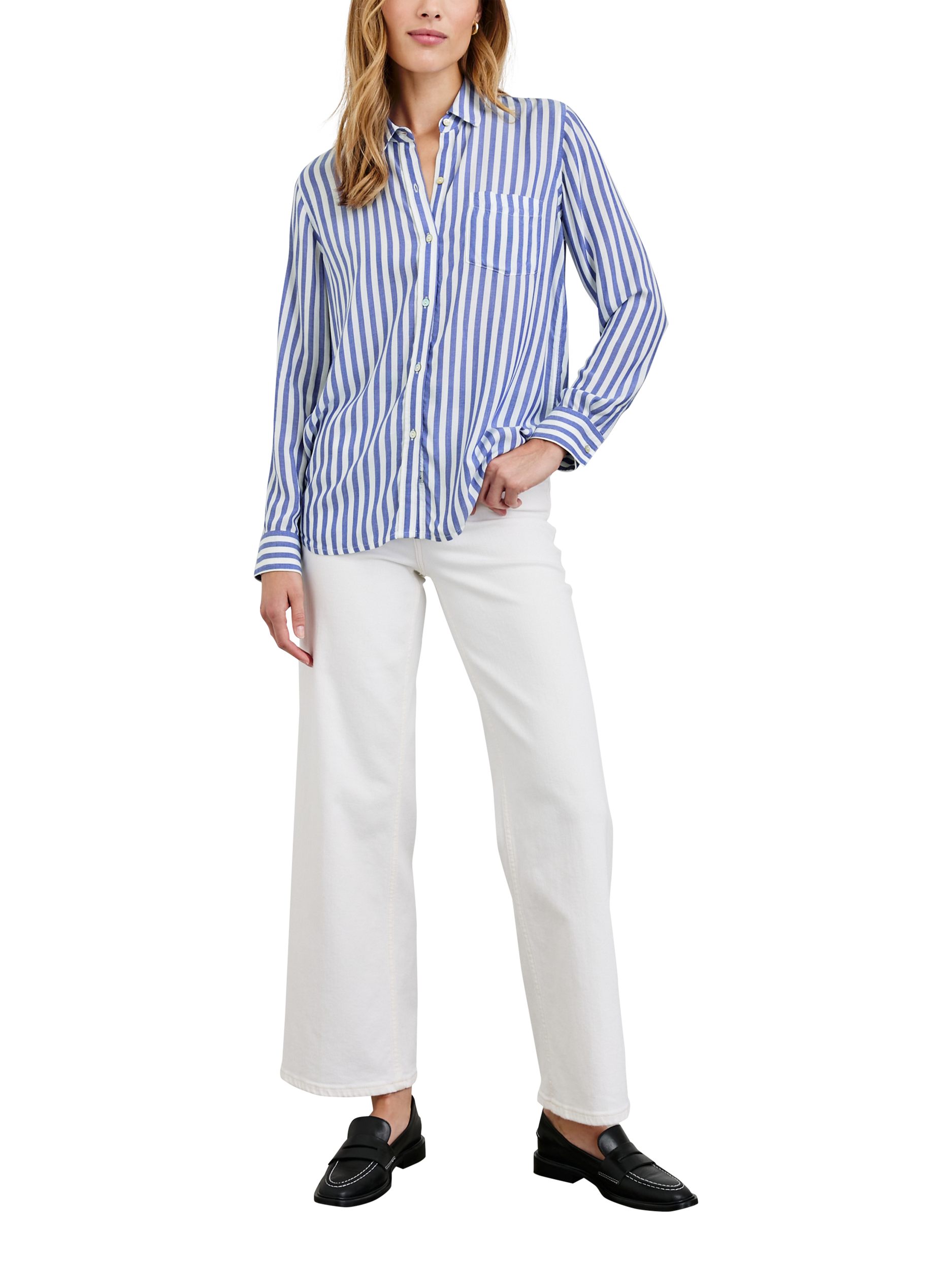 Product image 3 of 6, which shows Rails Wren Stripe Shirt, Blue/White, XS