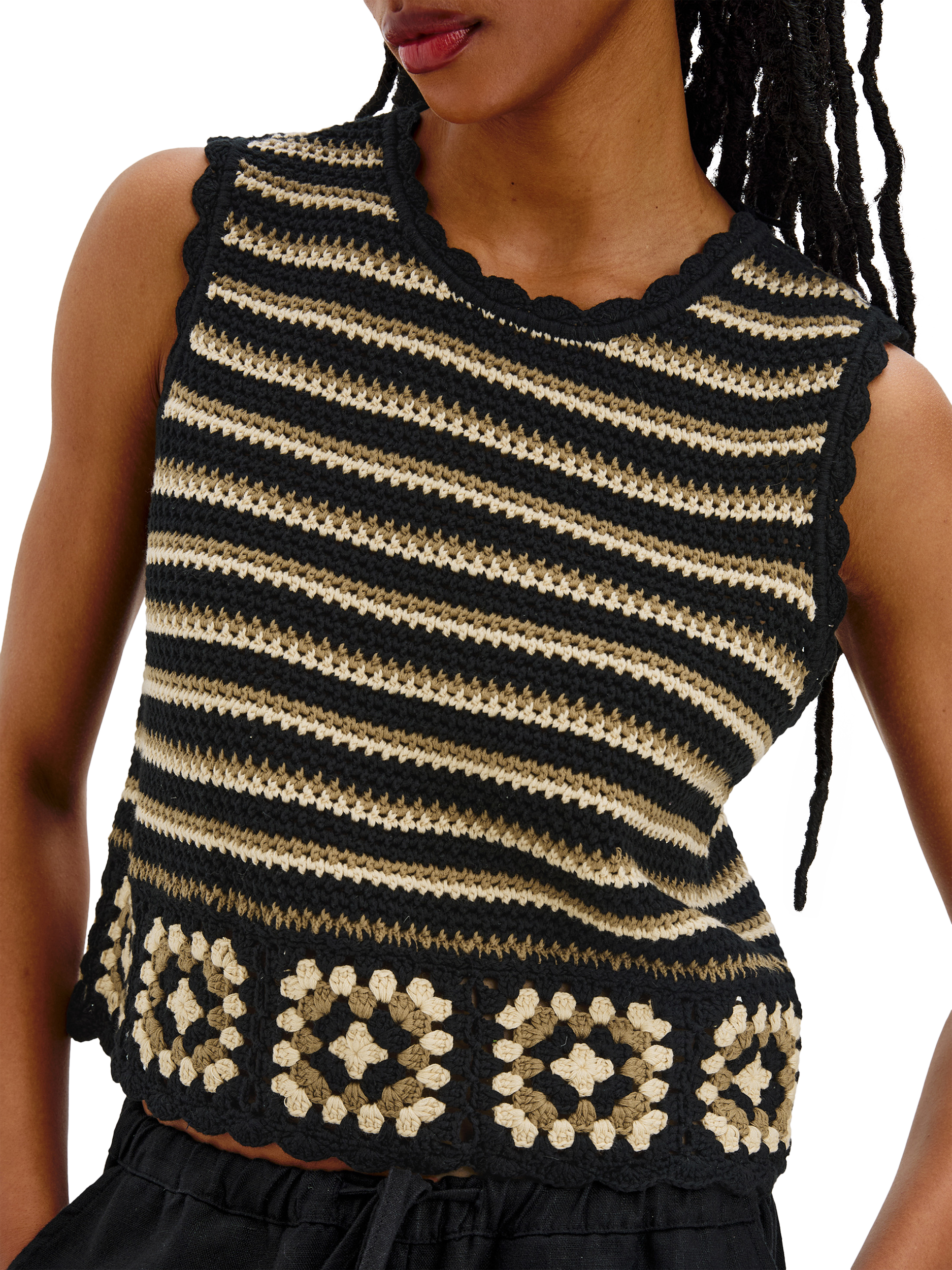 Product image 2 of 6, which shows Rails Hazel Milos Crochet Top, Black/Brown, XS