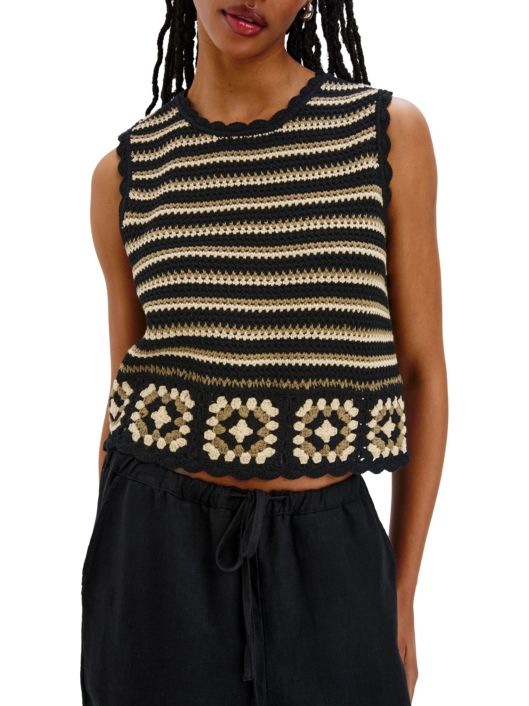 Product image 6 of 6, which shows Rails Hazel Milos Crochet Top, Black/Brown, XS