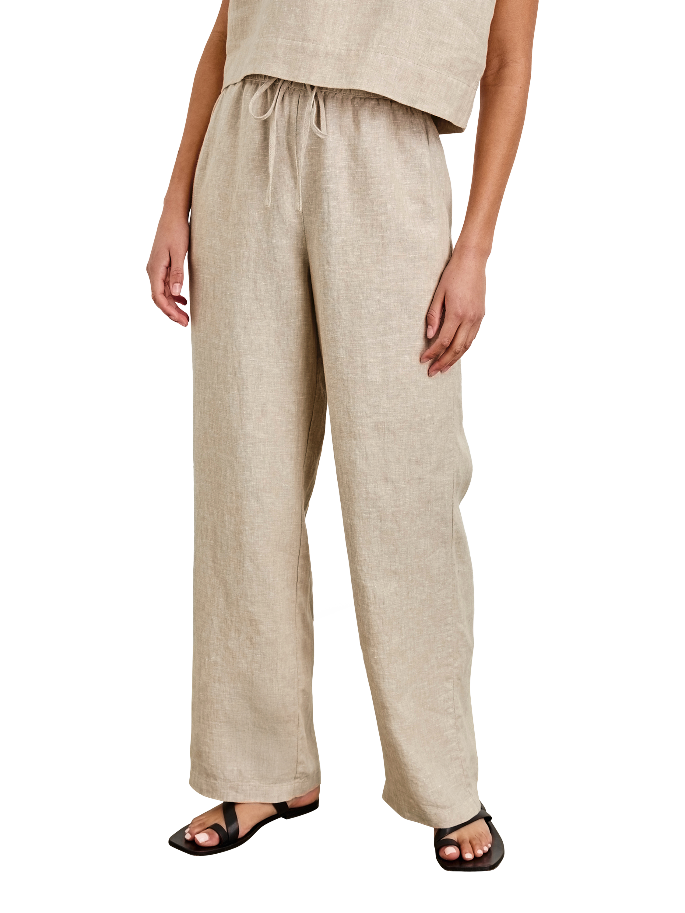 Product image 1 of 7, which shows Rails Emmie Linen High Waist Wide Leg Trousers, Beige, XS