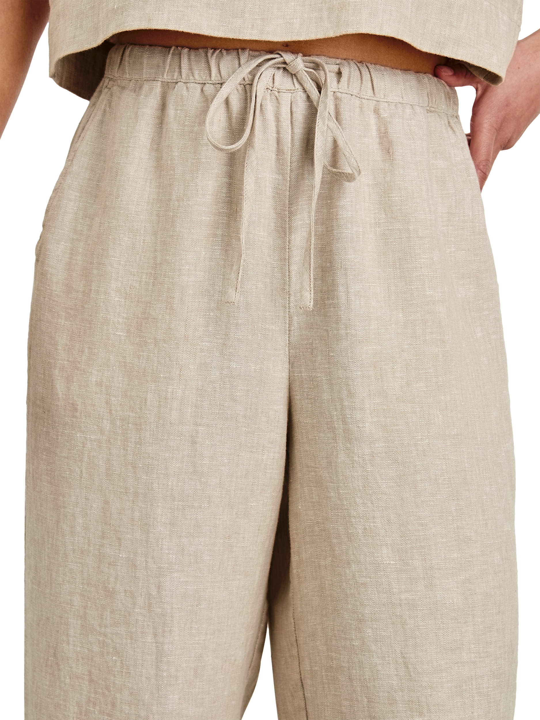 Product image 2 of 7, which shows Rails Emmie Linen High Waist Wide Leg Trousers, Beige, XS
