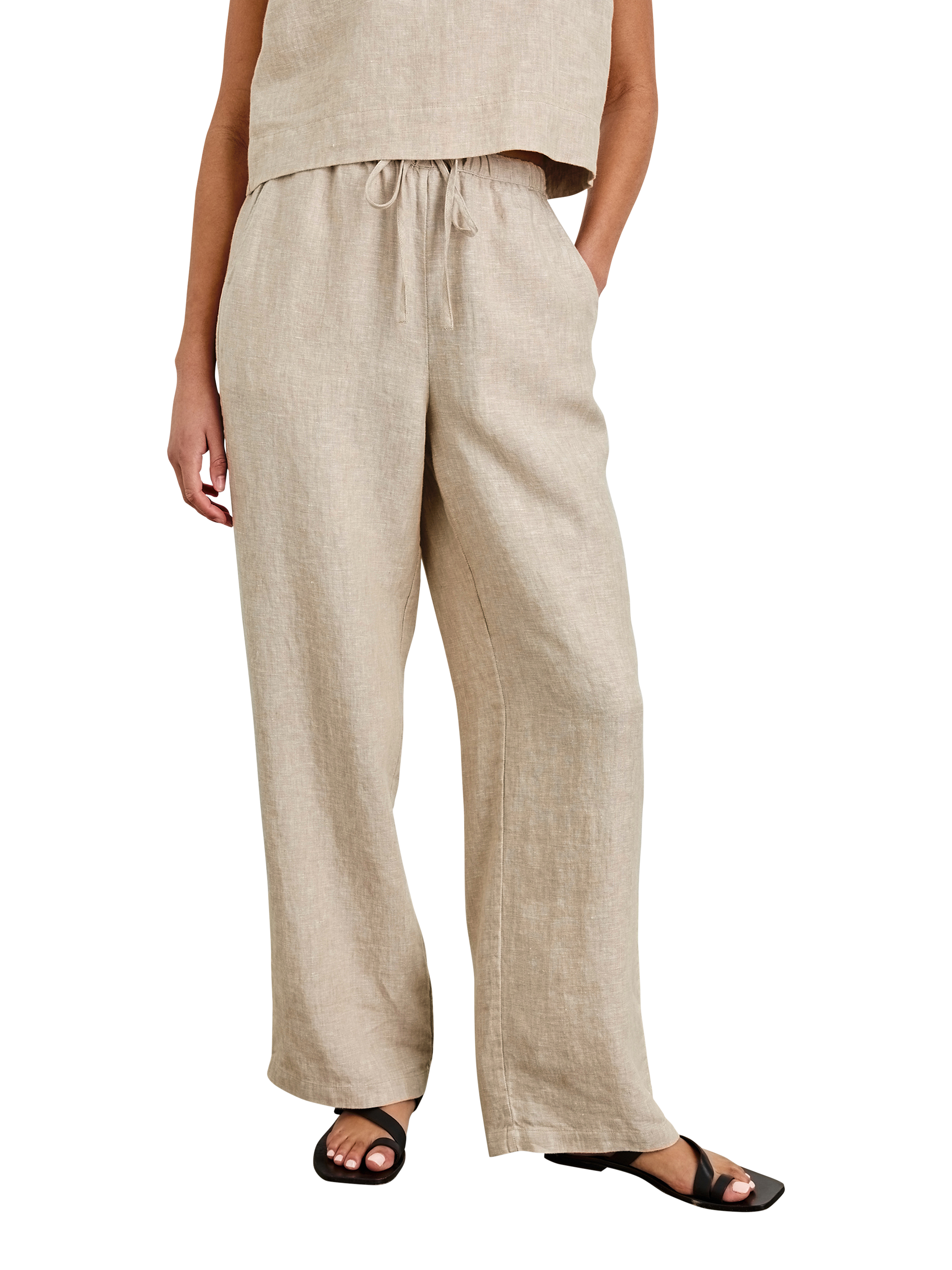 Product image 5 of 7, which shows Rails Emmie Linen High Waist Wide Leg Trousers, Beige, XS