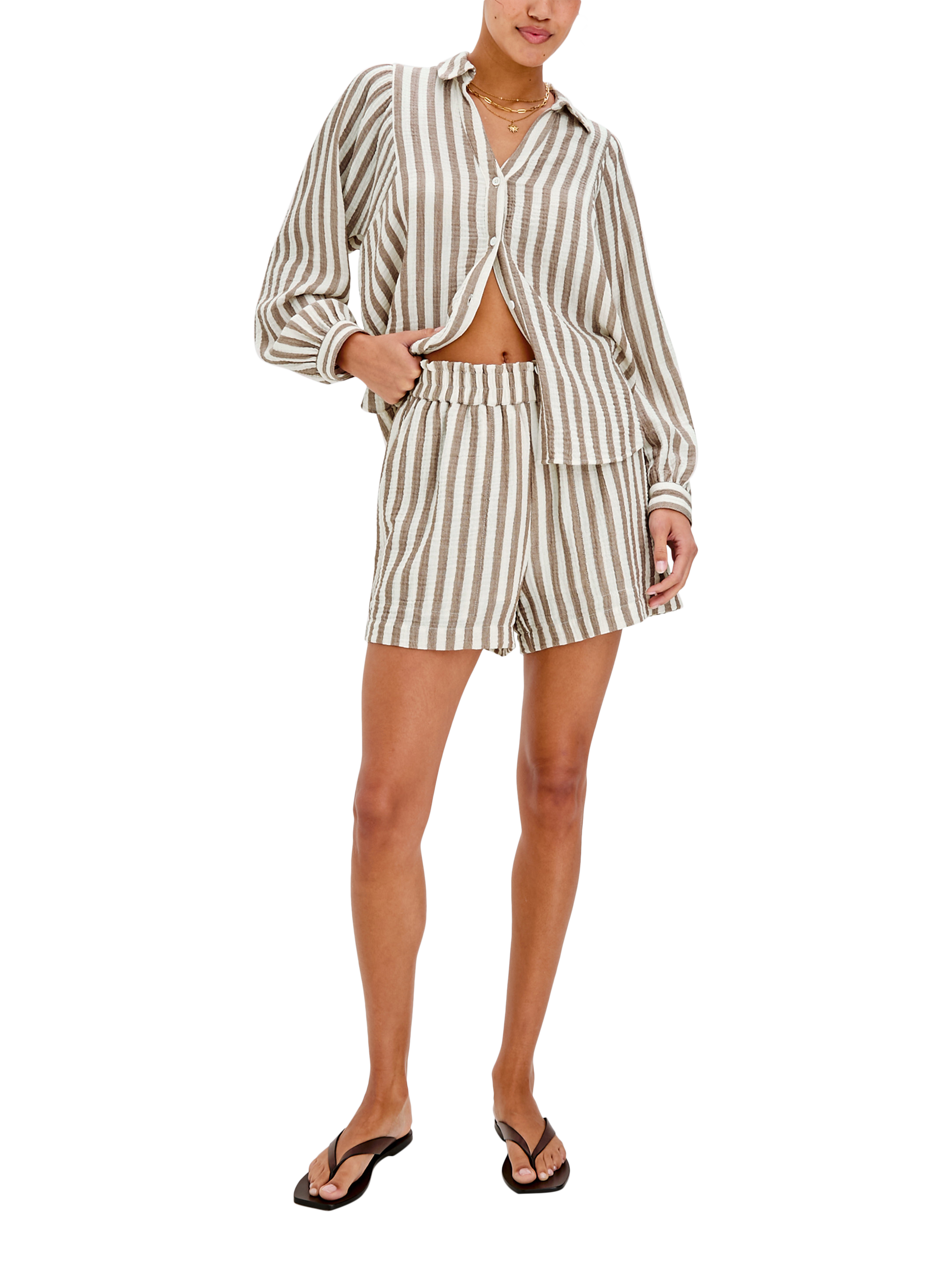 Product image 3 of 6, which shows Rails Leighton Stripe Shorts, White/Brown, XS