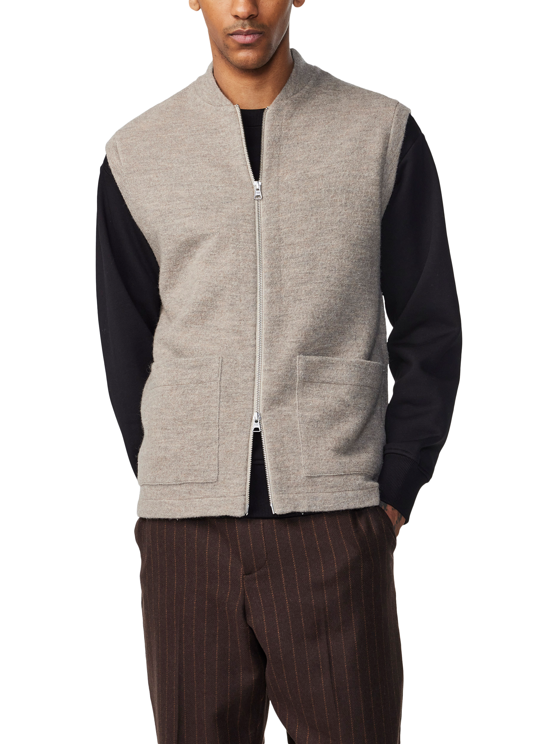 Product image 1 of 4, which shows NN.07 Zip Front Merino Wool Vest, Khaki Beige, M