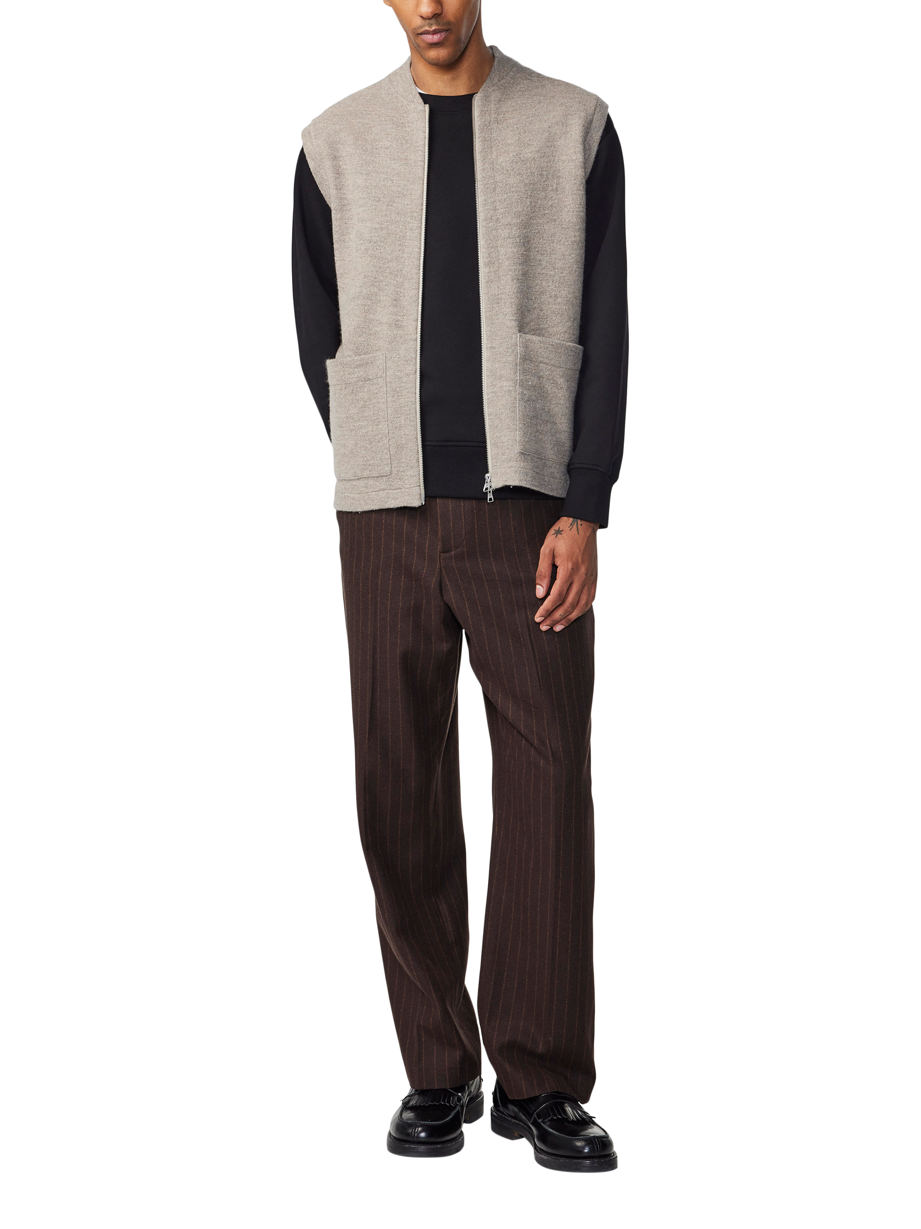 Product image 2 of 4, which shows NN.07 Zip Front Merino Wool Vest, Khaki Beige, M