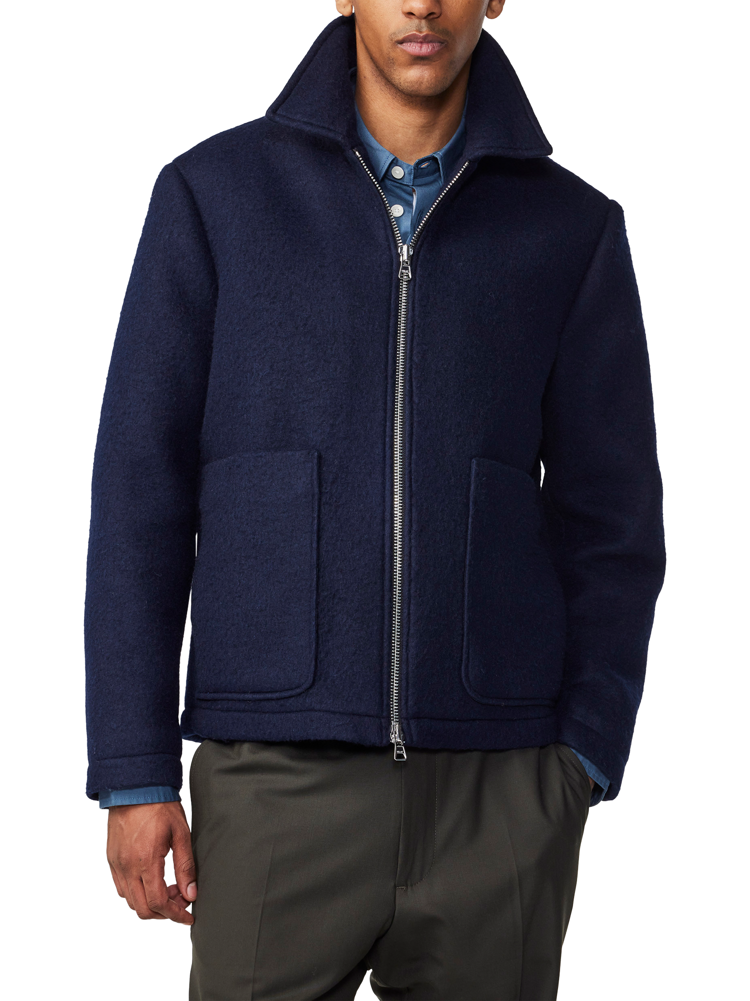 NN.07 Gael Wool Blend Stadium Jacket, Navy Blue