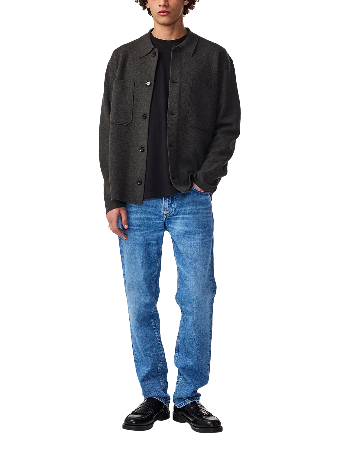 Jonas Merino Wool Overshirt, Dark Army