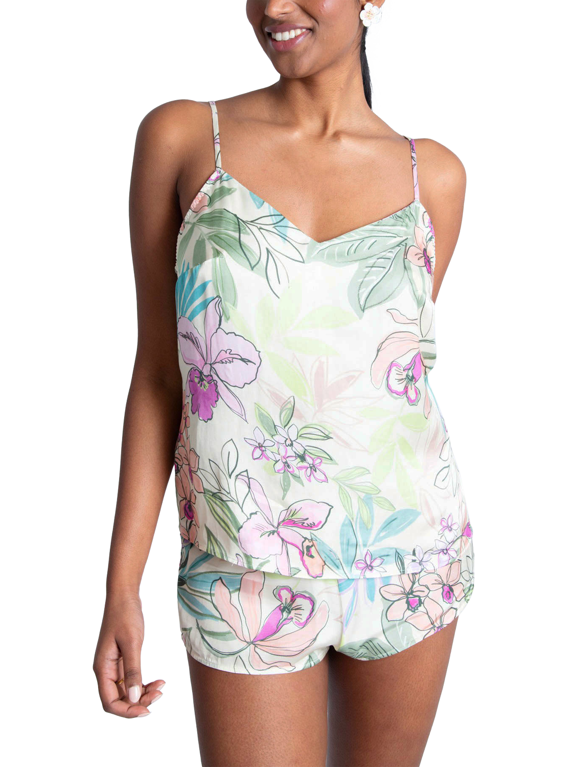 Product image 1 of 6, which shows Maison Lejaby Paradise Cami Pyjama Top, Multi, M