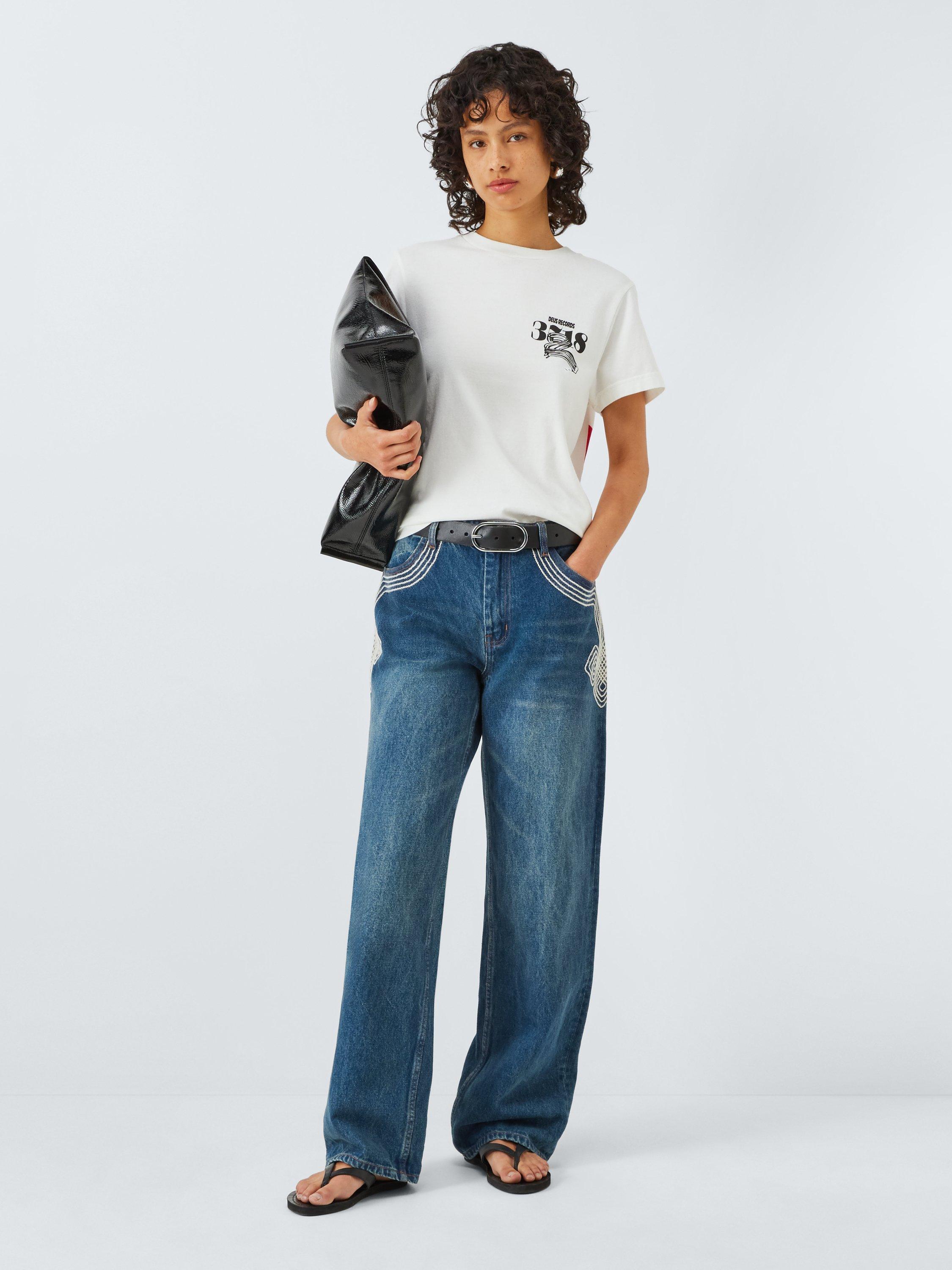 Product image 3 of 6, which shows Deus ex Machina Bonham Straight Leg Embroidered Jeans, Dark Blue, XS