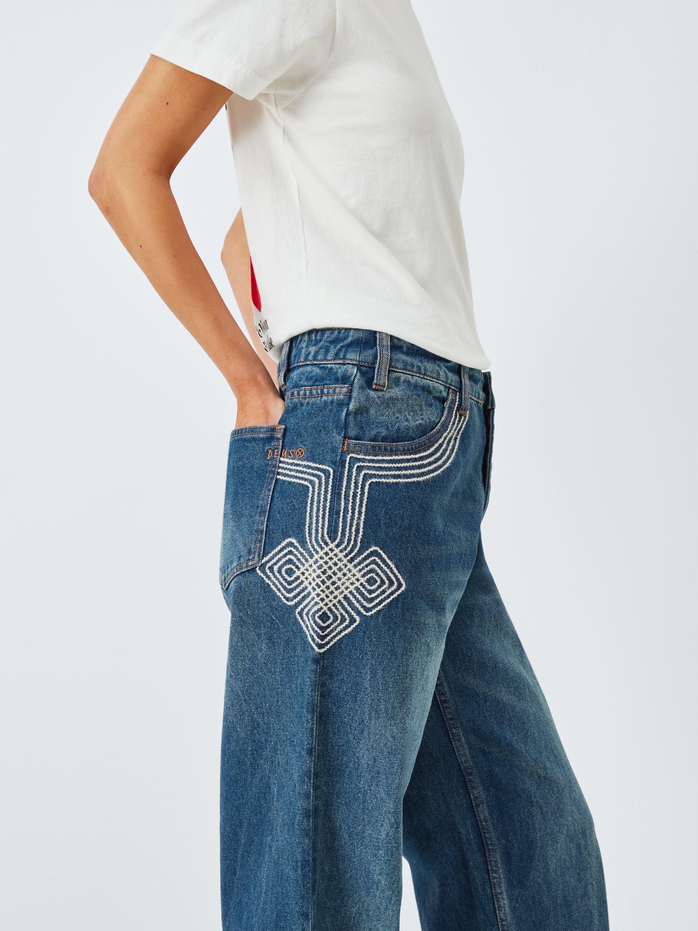 Product image 6 of 6, which shows Deus ex Machina Bonham Straight Leg Embroidered Jeans, Dark Blue, XS