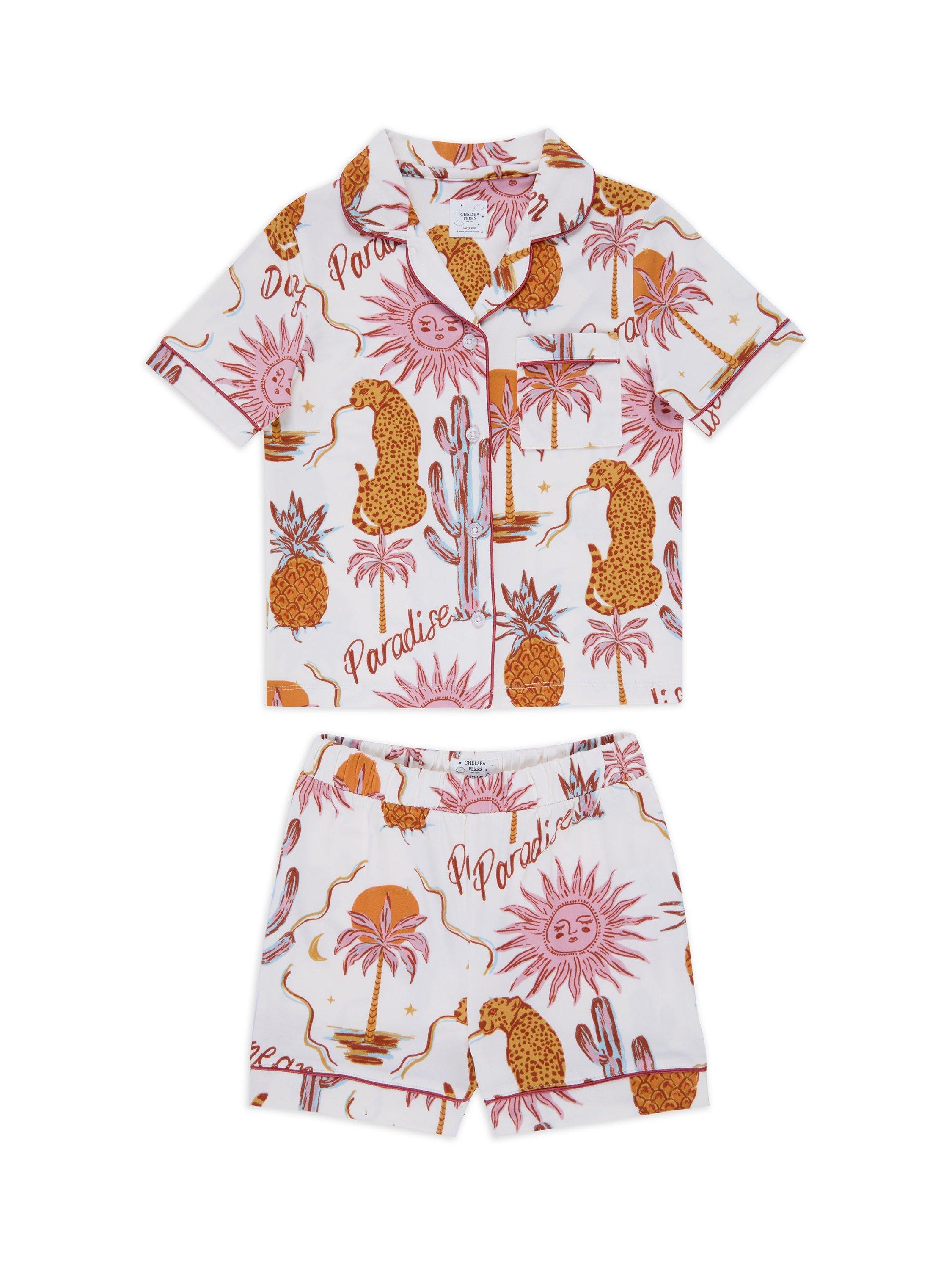 Product image 1 of 3, which shows Chelsea Peers Kids' Animal Print Pyjama Set, Multi, 1-2 years
