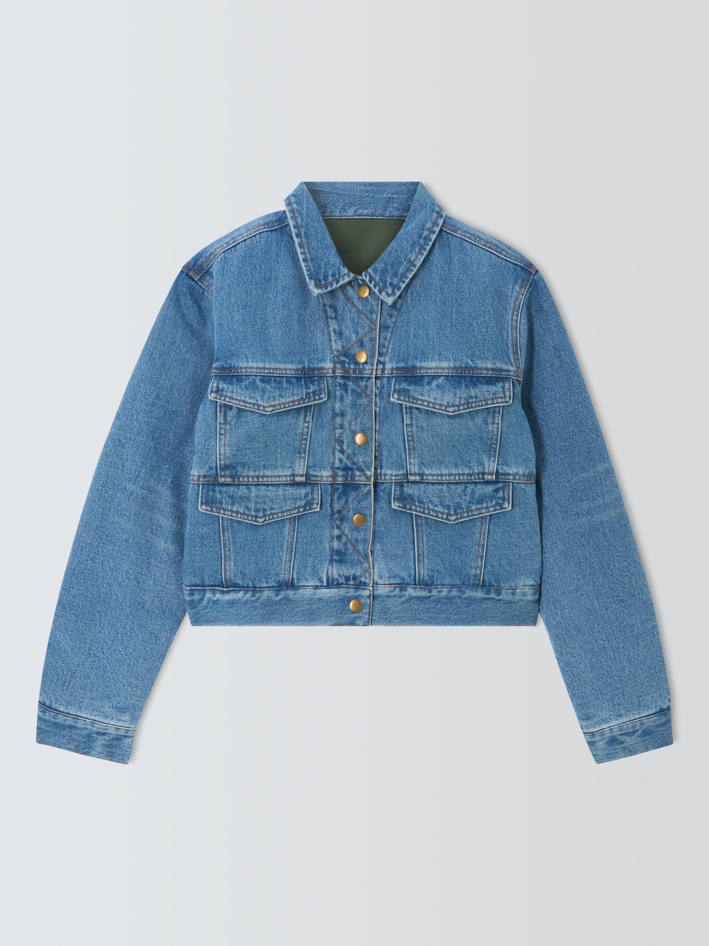 Product image 4 of 6, which shows Deus ex Machina Marla Reversible Cropped Denim Nylon Jacket, Blue/Green, XS